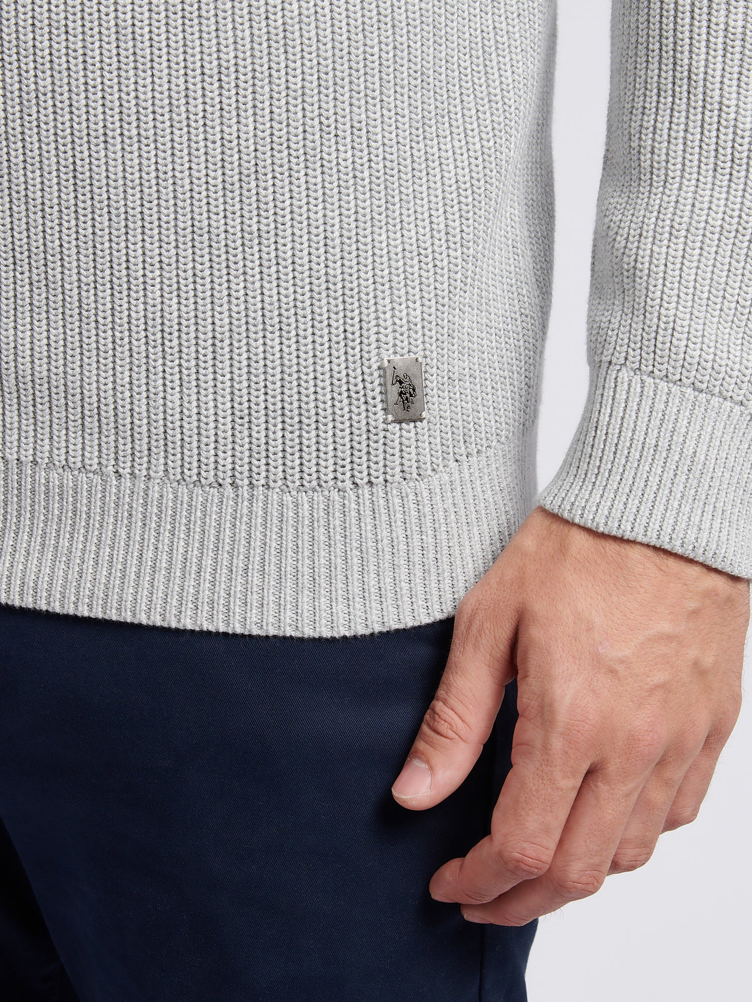 Mens Half Cardigan Stitch Knit Funnel in Mid Grey Marl - Image 2