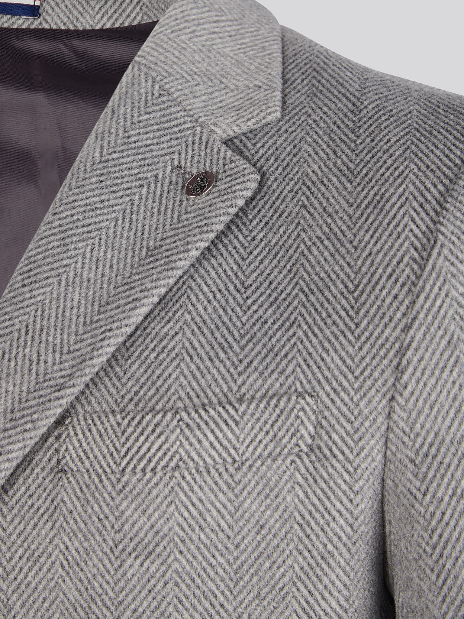 Mens Herringbone Coat in Ebony Windsor Wine DHM - Image 11