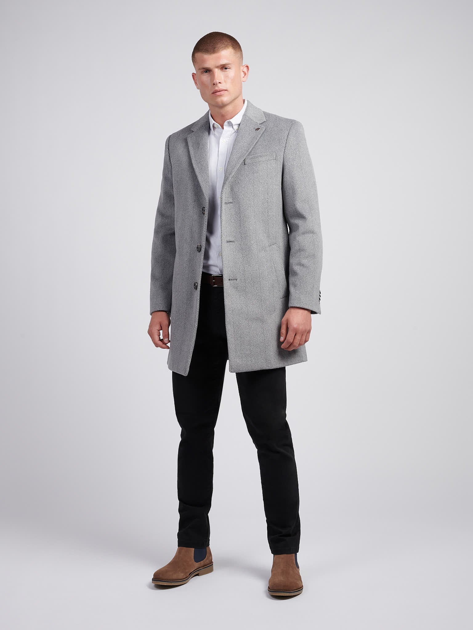 Mens Herringbone Coat in Ebony Windsor Wine DHM - Image 3