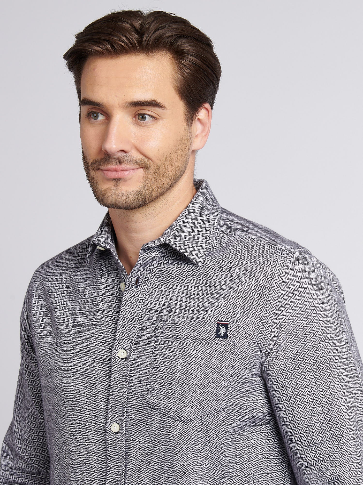 Mens Herringbone Crosshatch Textured Shirt in Dark Sapphire Navy - Image 2