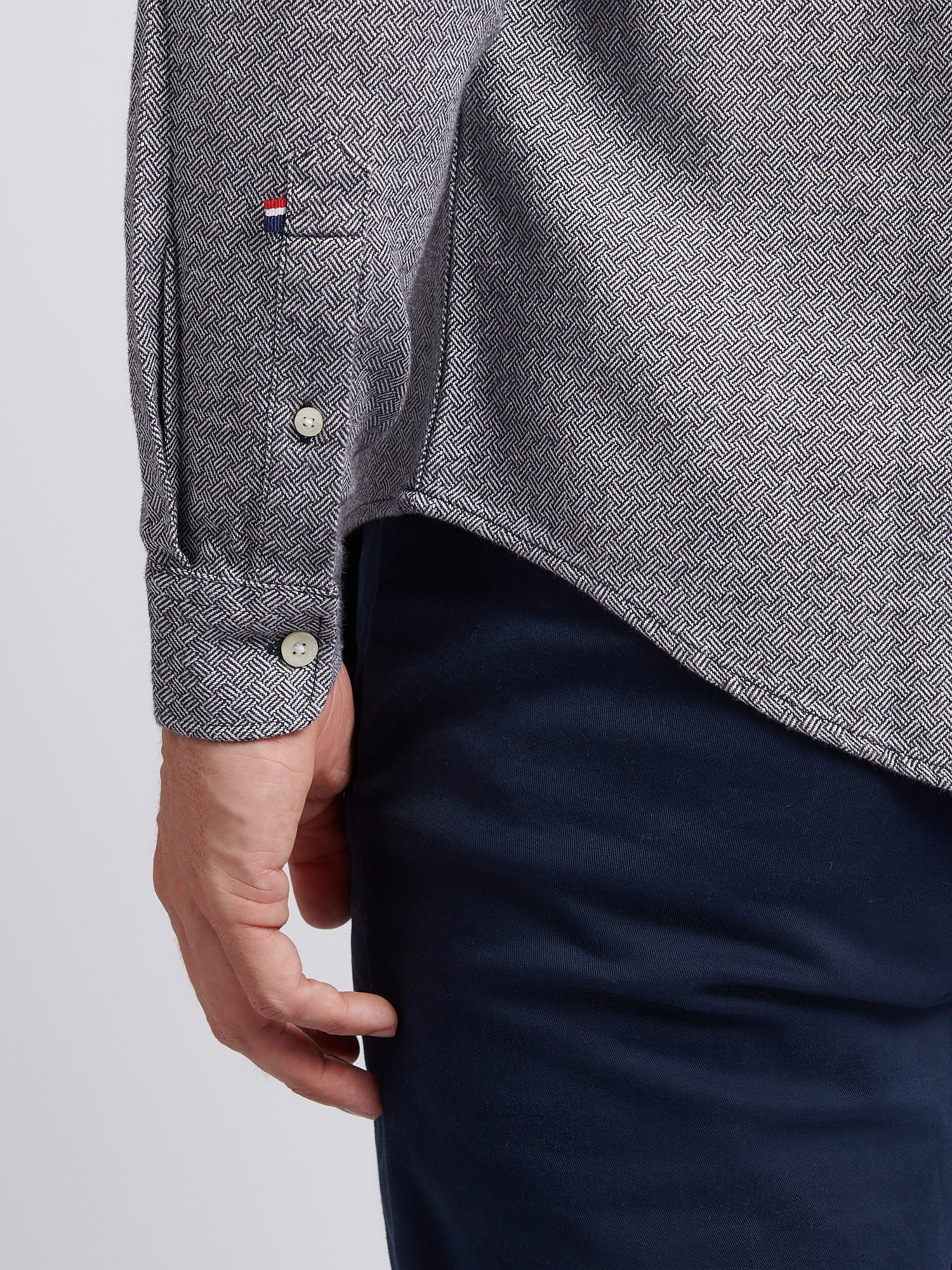 Mens Herringbone Crosshatch Textured Shirt in Dark Sapphire Navy - Image 5