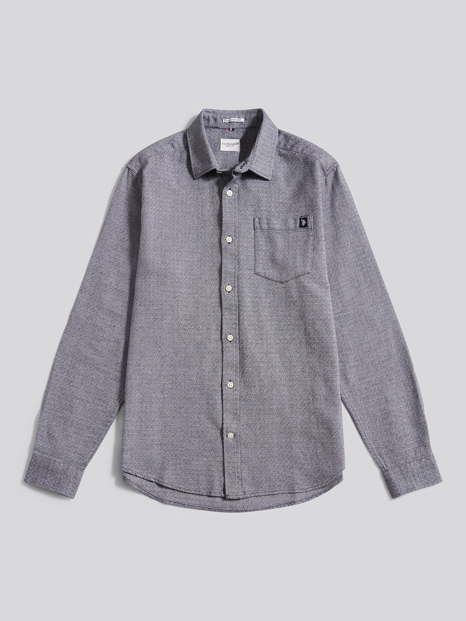 Mens Herringbone Crosshatch Textured Shirt in Dark Sapphire Navy - Image 6