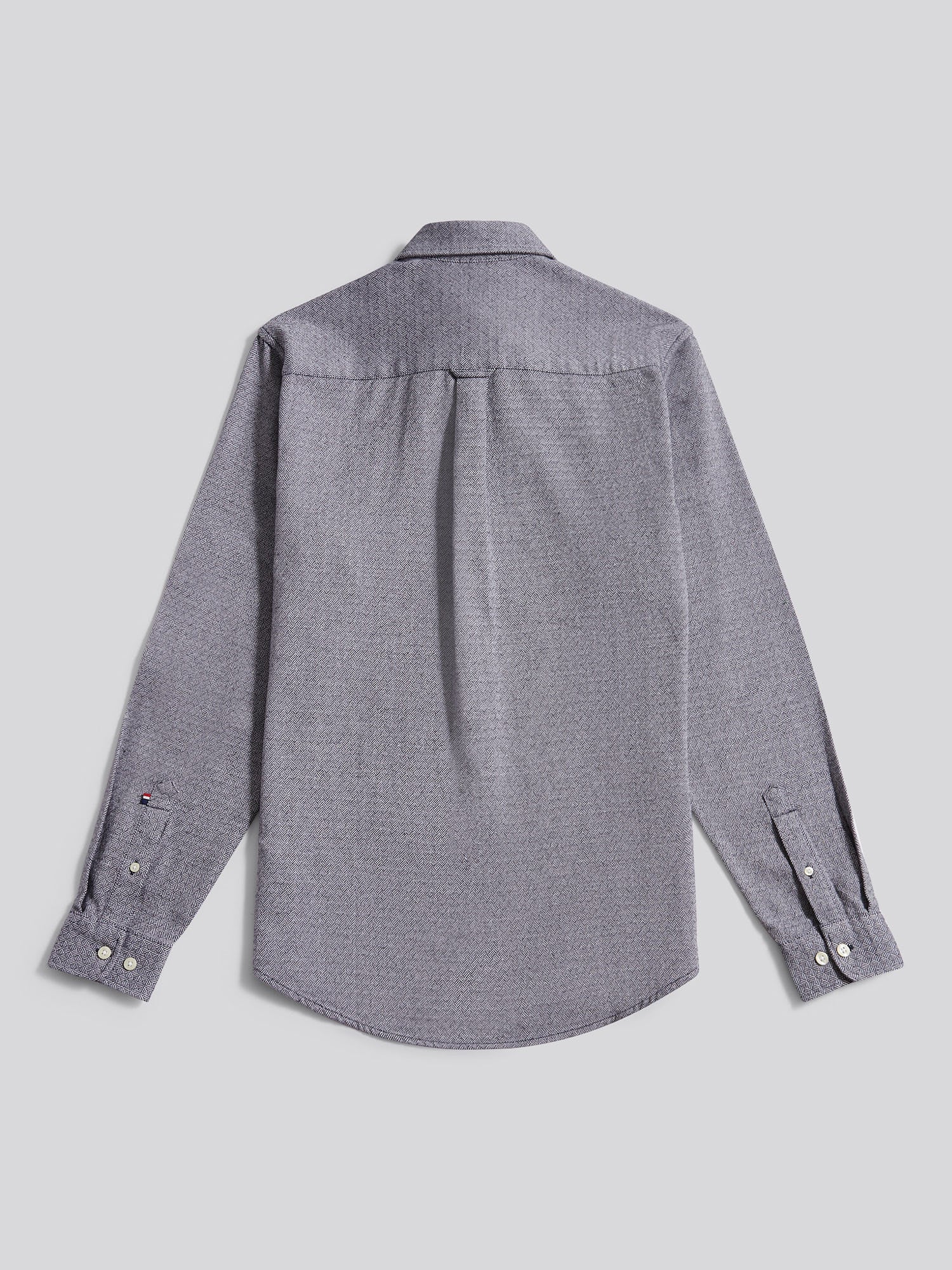 Mens Herringbone Crosshatch Textured Shirt in Dark Sapphire Navy - Image 7