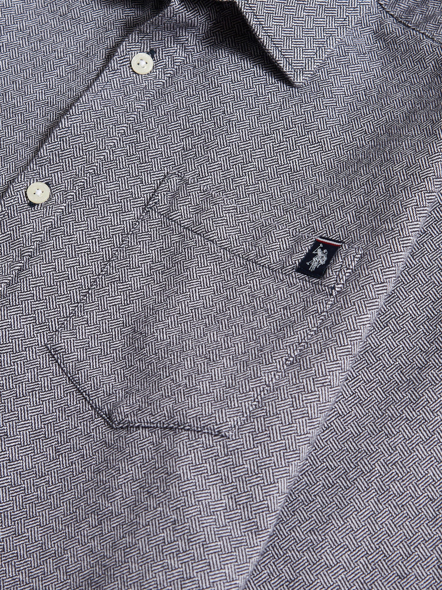 Mens Herringbone Crosshatch Textured Shirt in Dark Sapphire Navy - Image 8