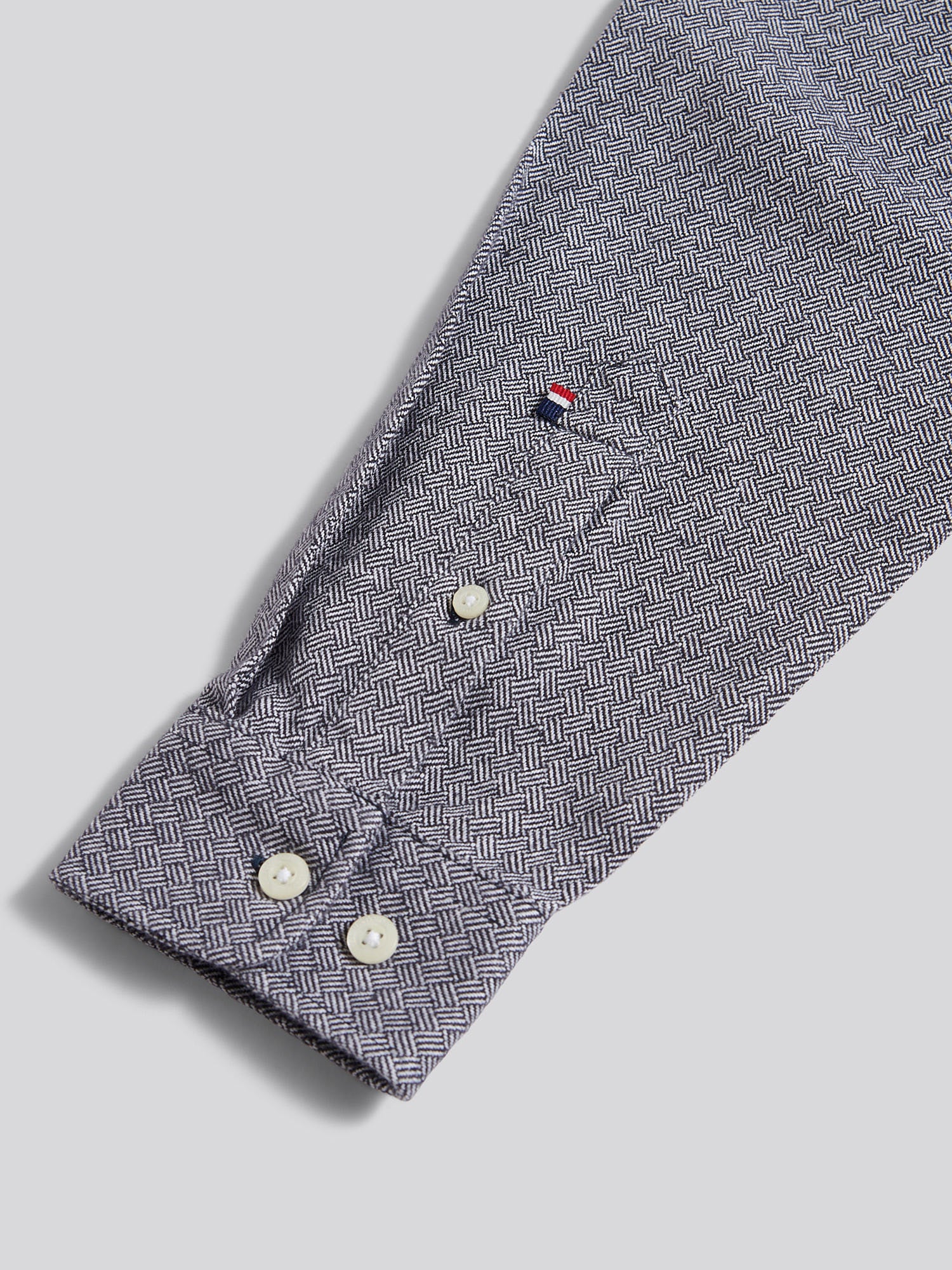 Mens Herringbone Crosshatch Textured Shirt in Dark Sapphire Navy - Image 9