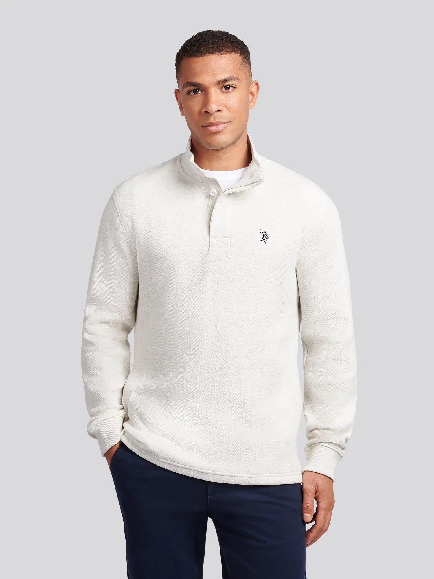 Mens Herringbone Open Hem Funnel in Light Grey Marl