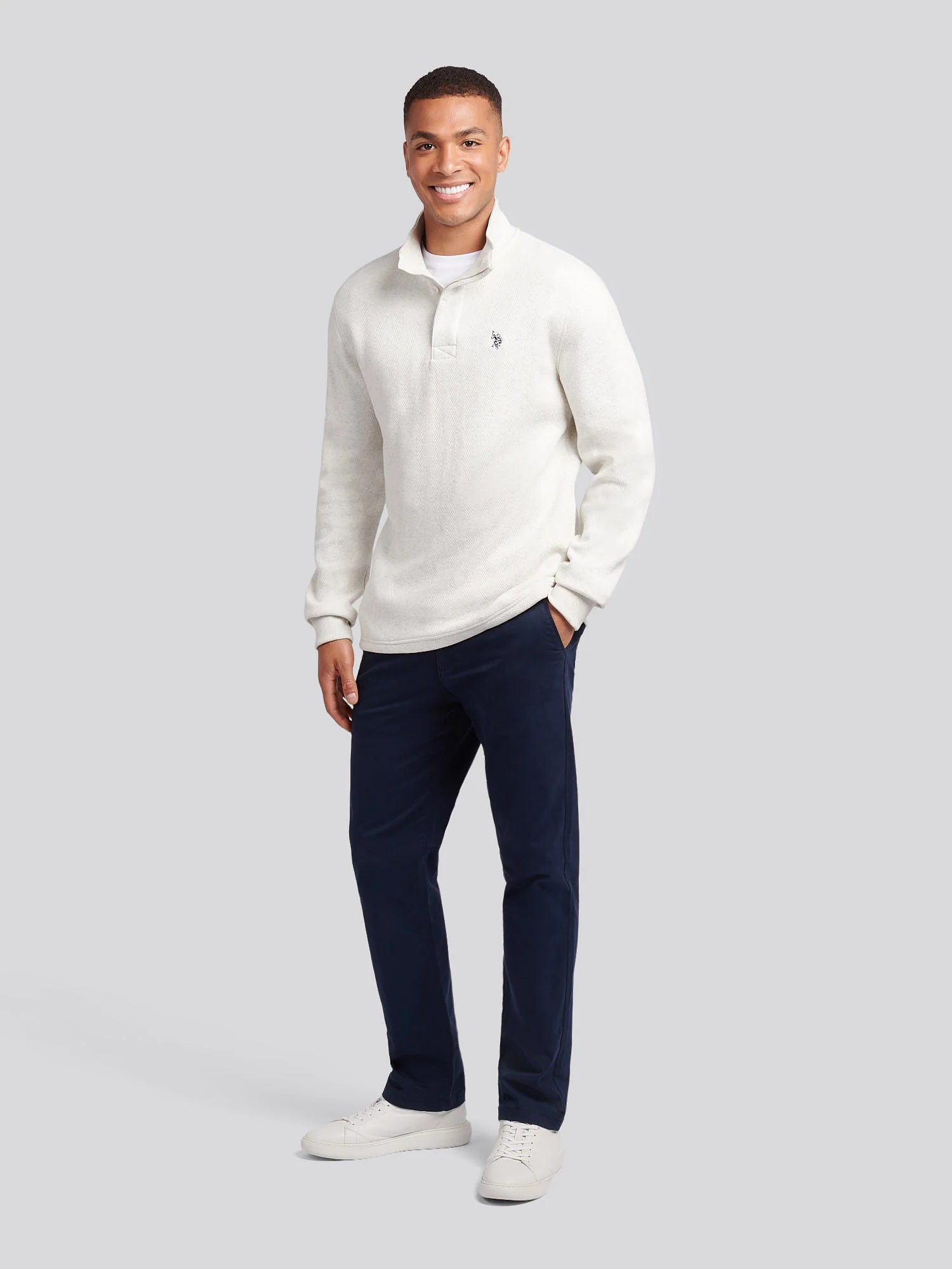 Mens Herringbone Open Hem Funnel in Light Grey Marl - Image 3