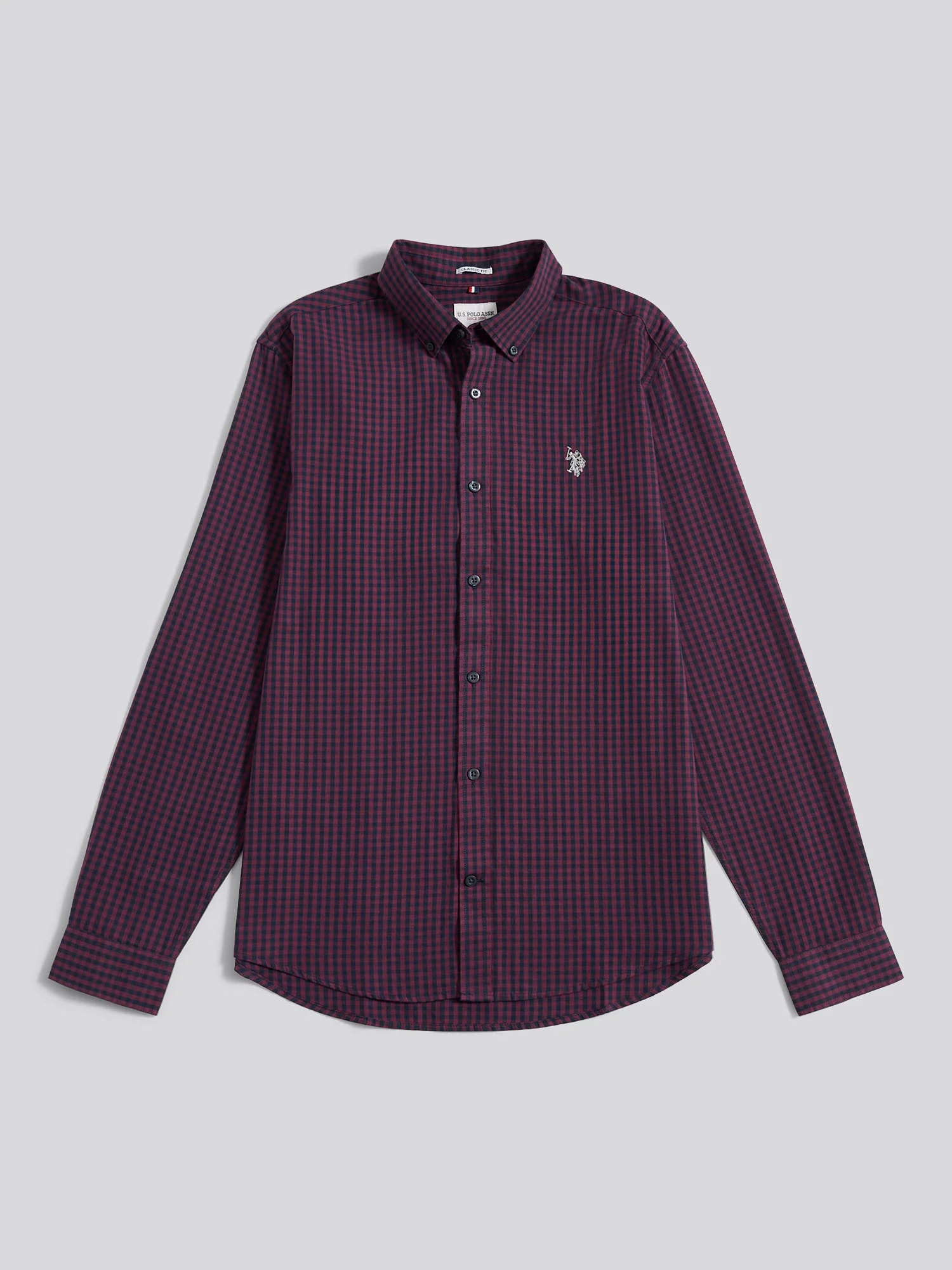 Mens Herringbone Weave Peached Gingham Shirt in Grape Wine - Image 6