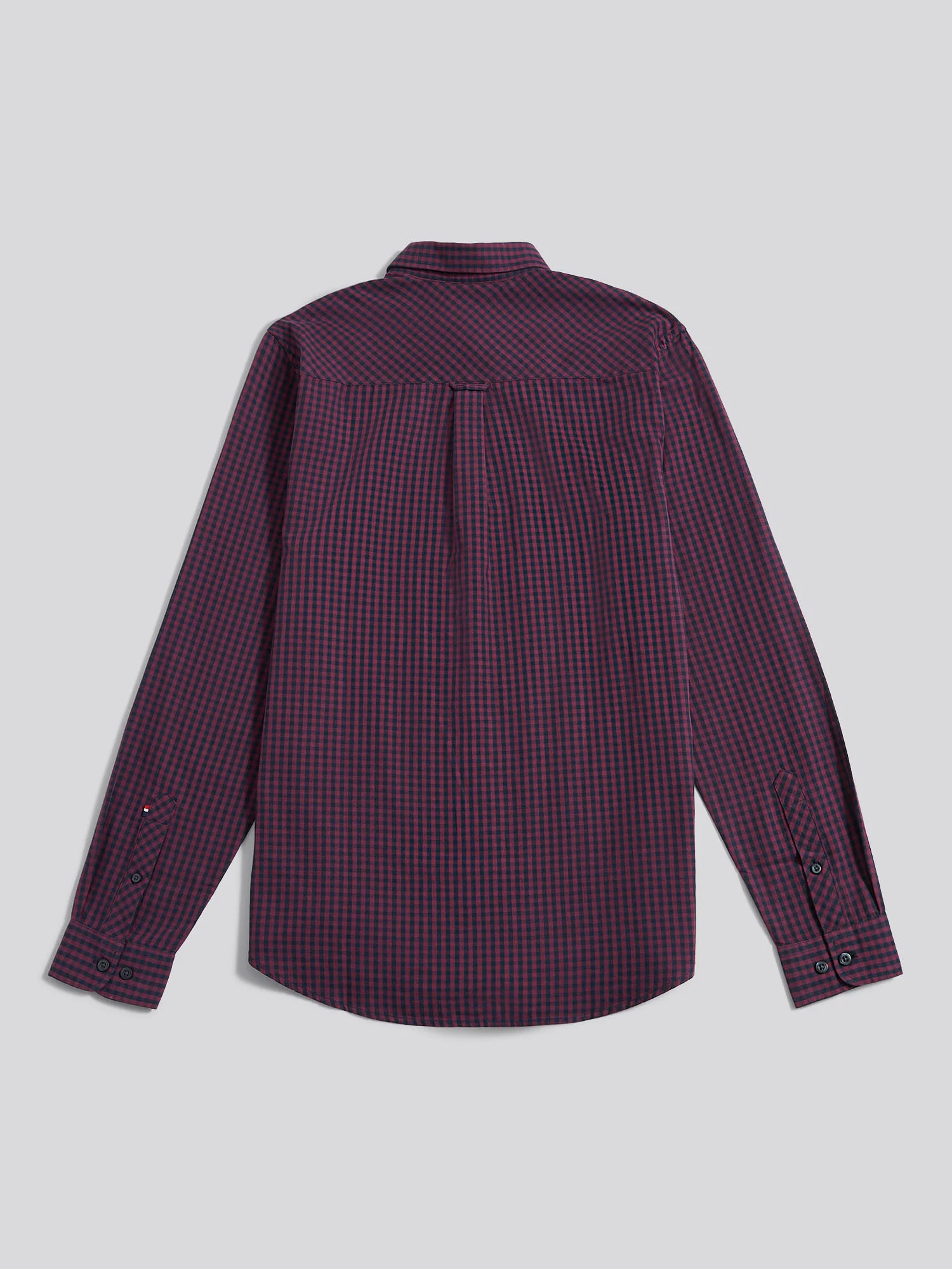 Mens Herringbone Weave Peached Gingham Shirt in Grape Wine - Image 7