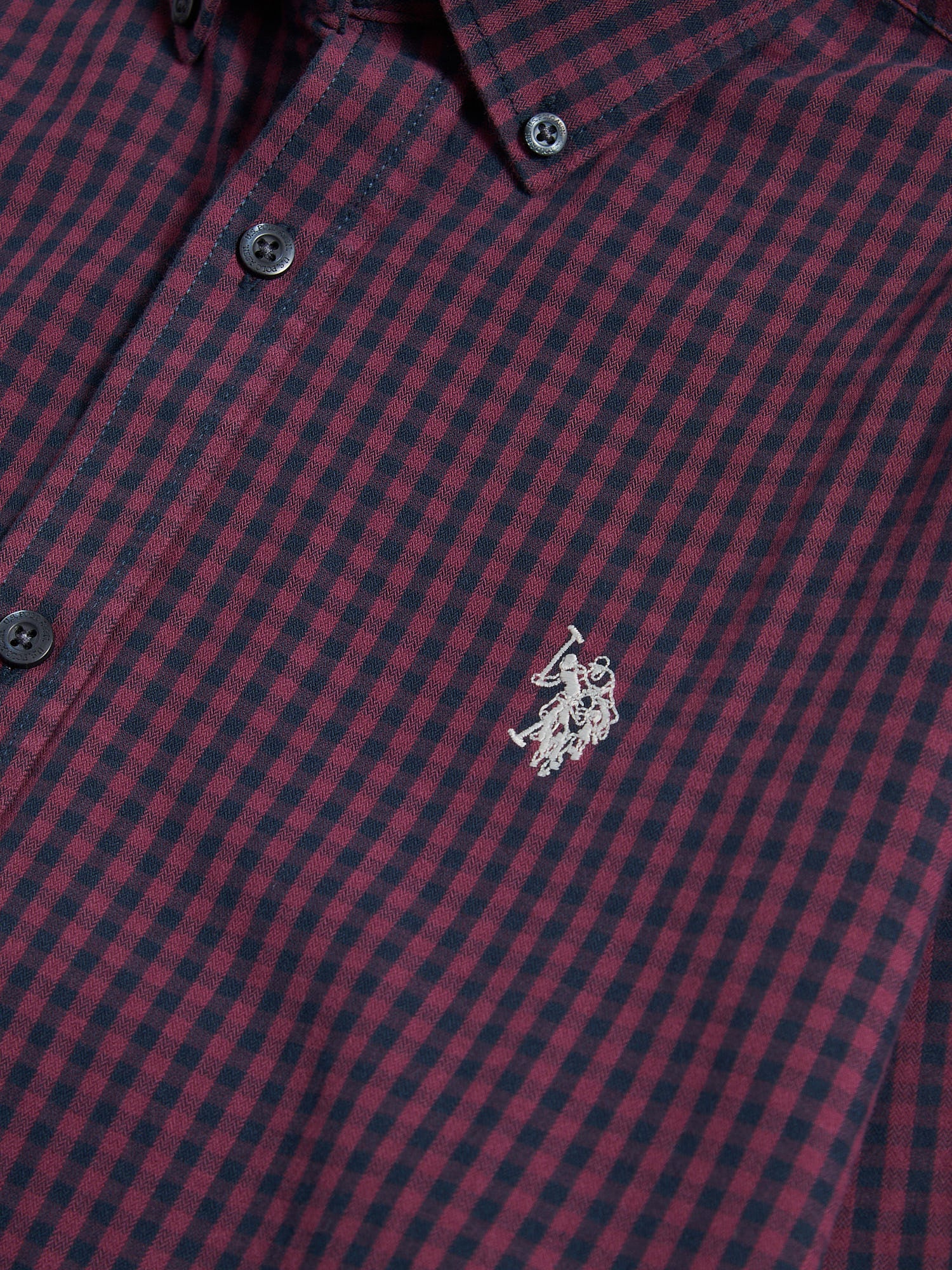 Mens Herringbone Weave Peached Gingham Shirt in Grape Wine - Image 8