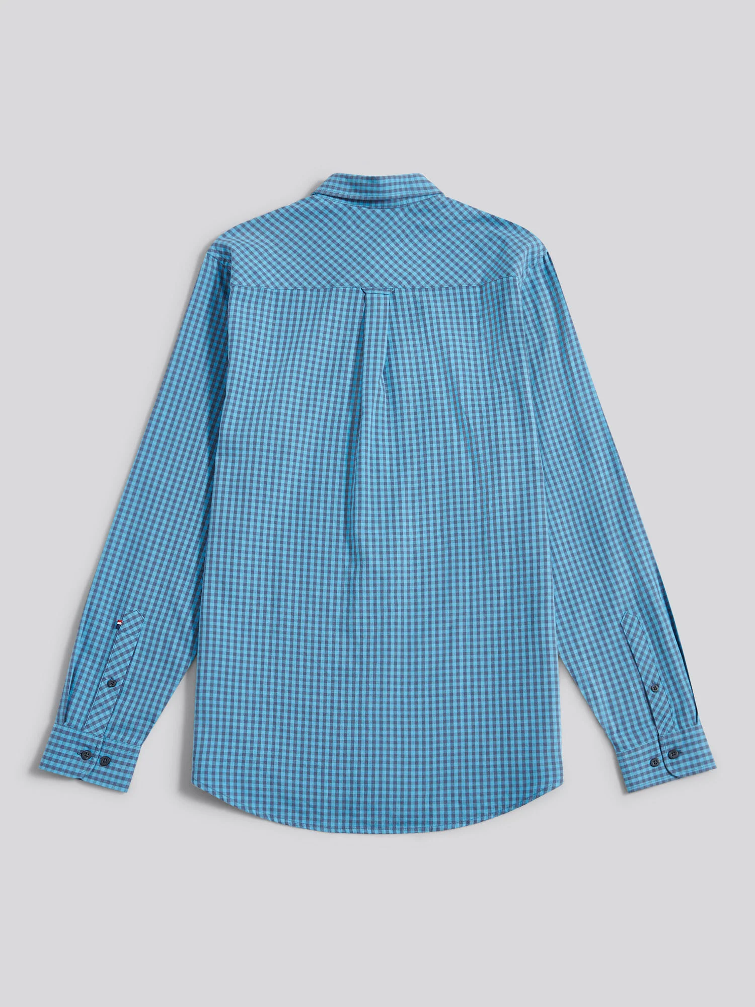 Mens Herringbone Weave Peached Gingham Shirt in Heritage Blue - Image 7