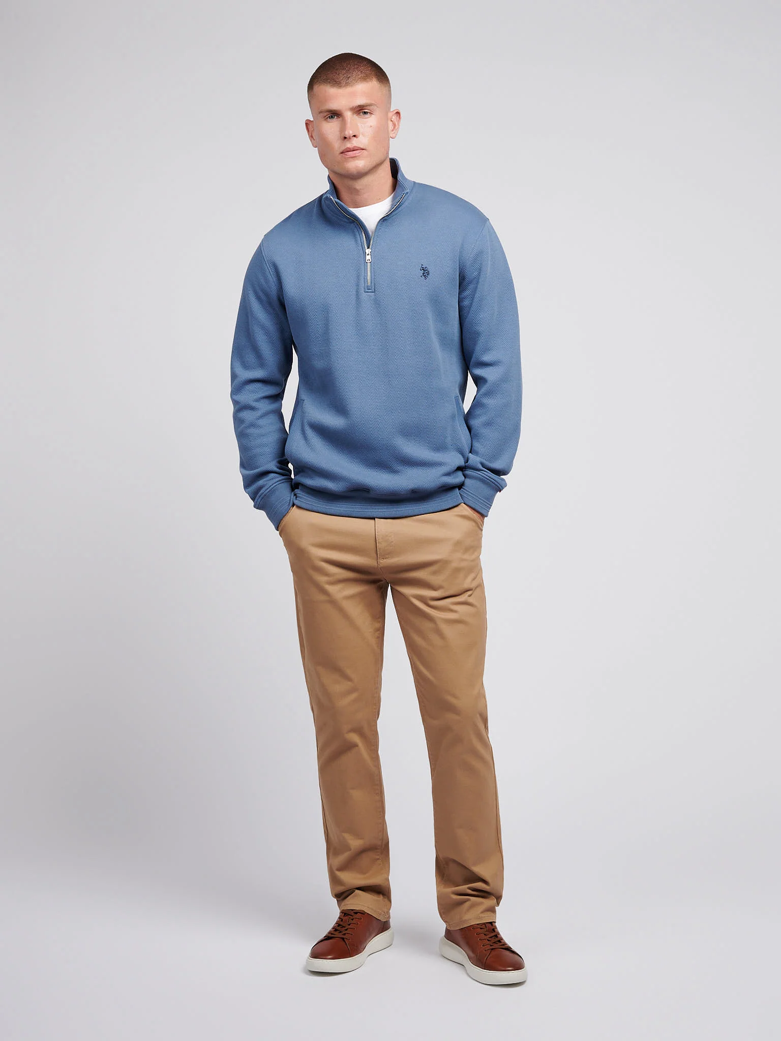 Men's Herringbone ¼ Zip Sweatshirt in Blue Horizon - Image 3