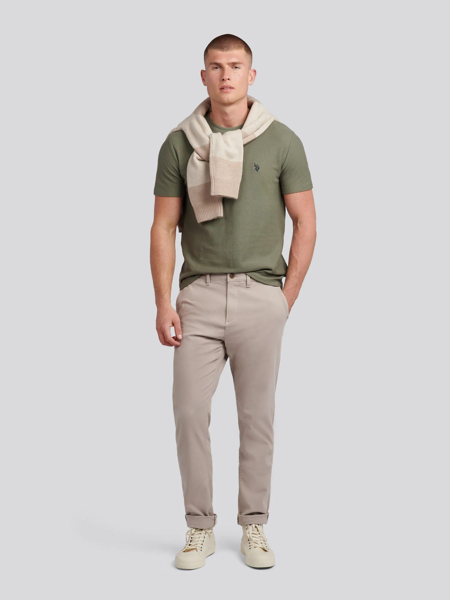 Mens HerringboneTexture T-Shirt in Mulled Basil - Image 3