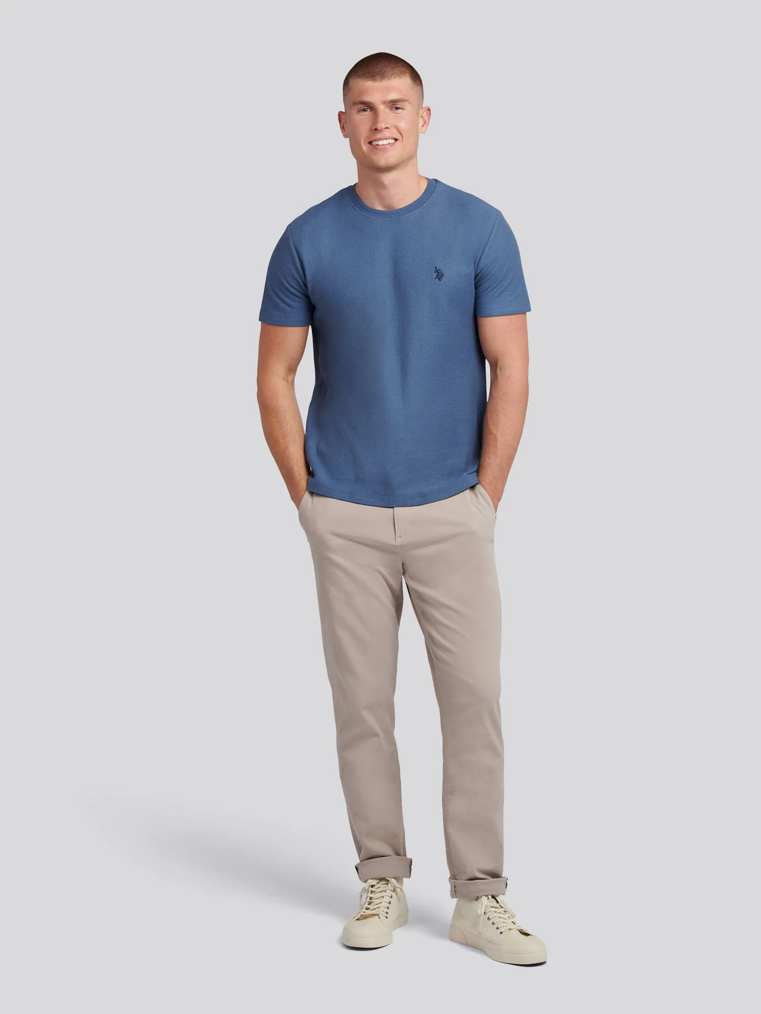 Mens HerringboneTexture T-Shirt in Vintage Indigo - Image 3