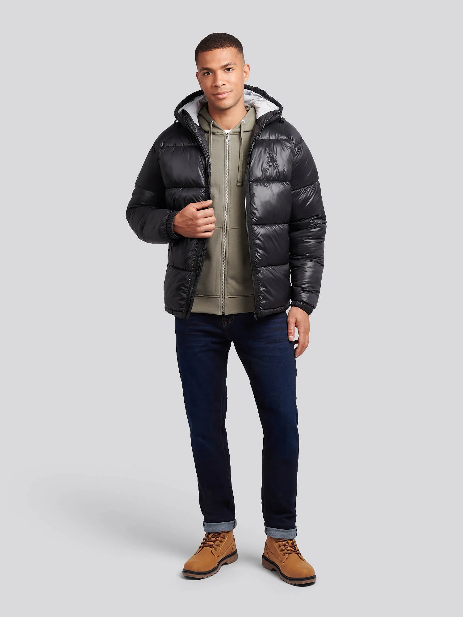Mens High Shine Heavyweight Quilted Jacket in Black - Image 3