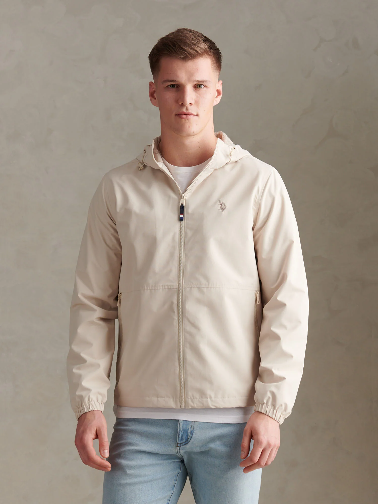 Mens Hooded Windbreaker Beige