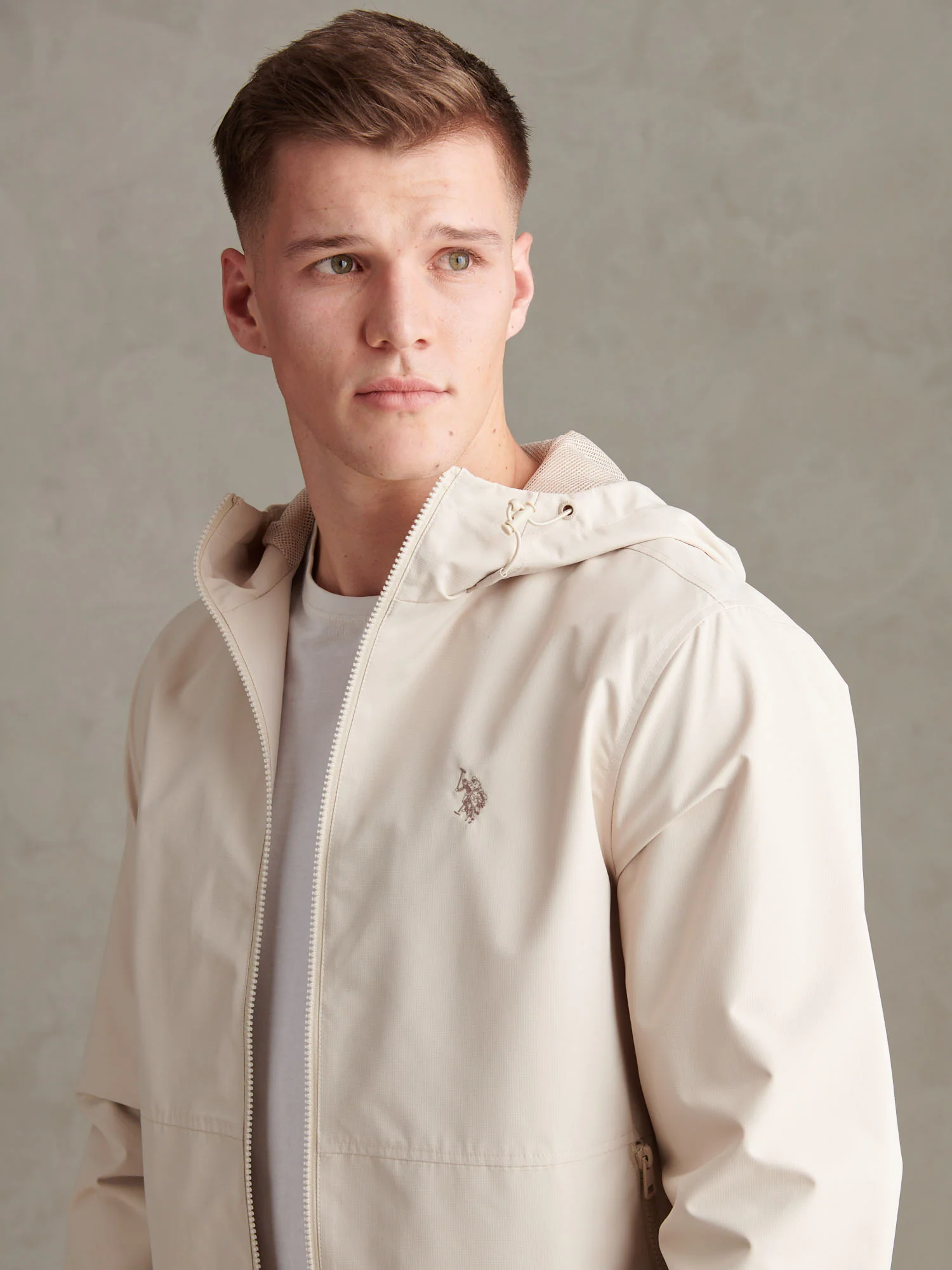 Mens Hooded Windbreaker Beige - Image 2