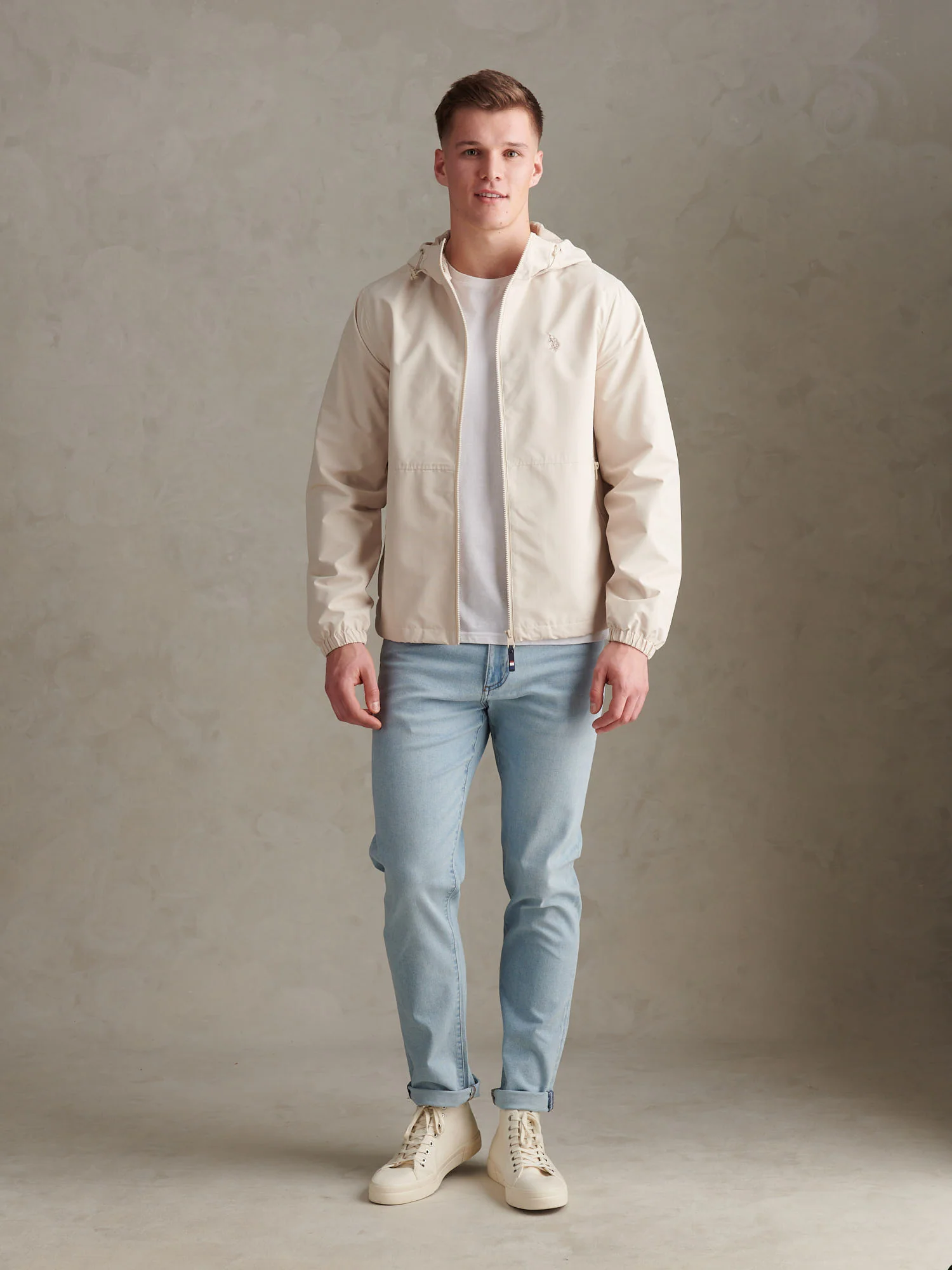 Mens Hooded Windbreaker Beige - Image 3