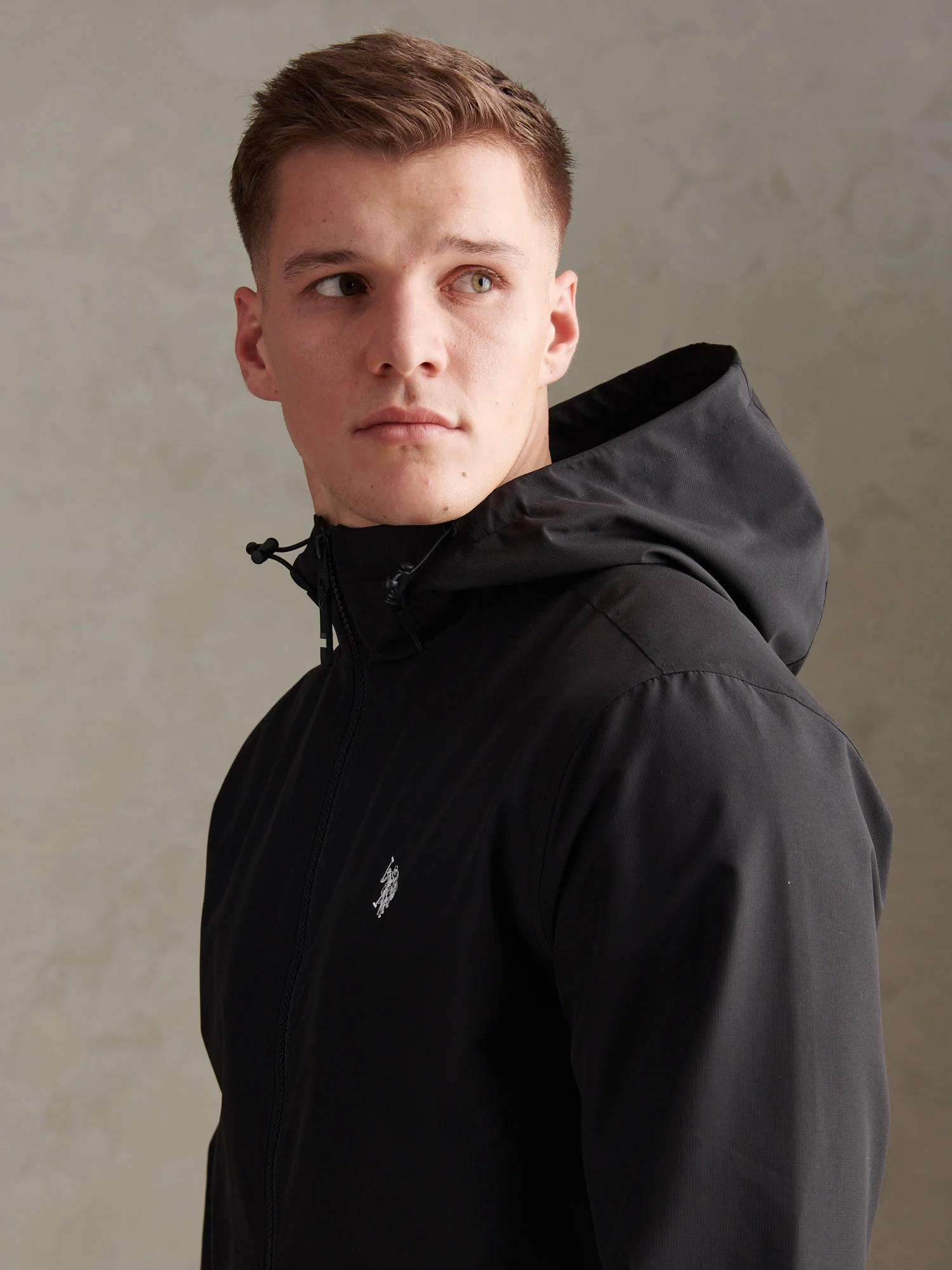 Mens Hooded Windbreaker Black Bright White DHM - Image 2