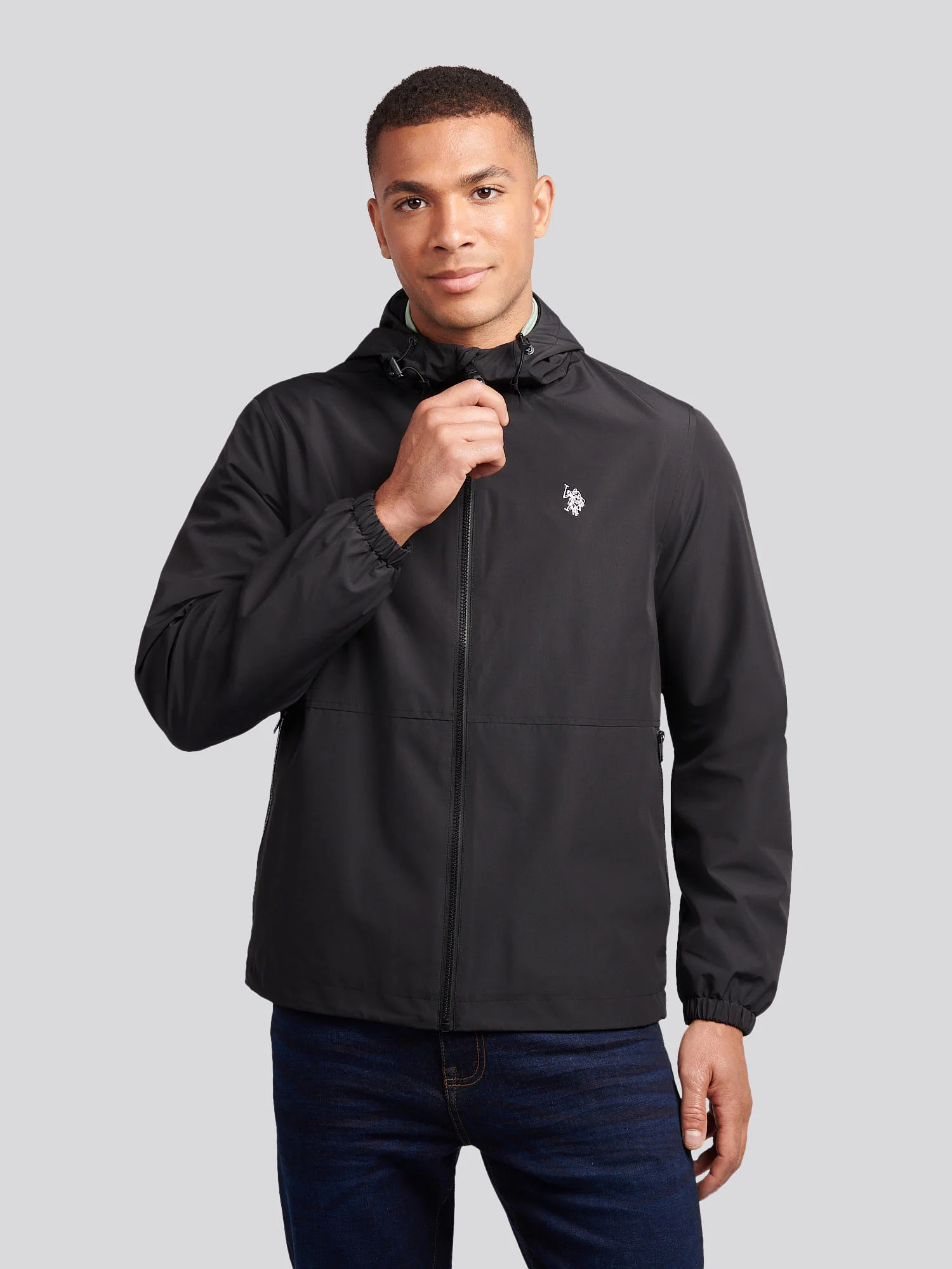 Mens Hooded Windbreaker Black Bright White DHM - Image 7