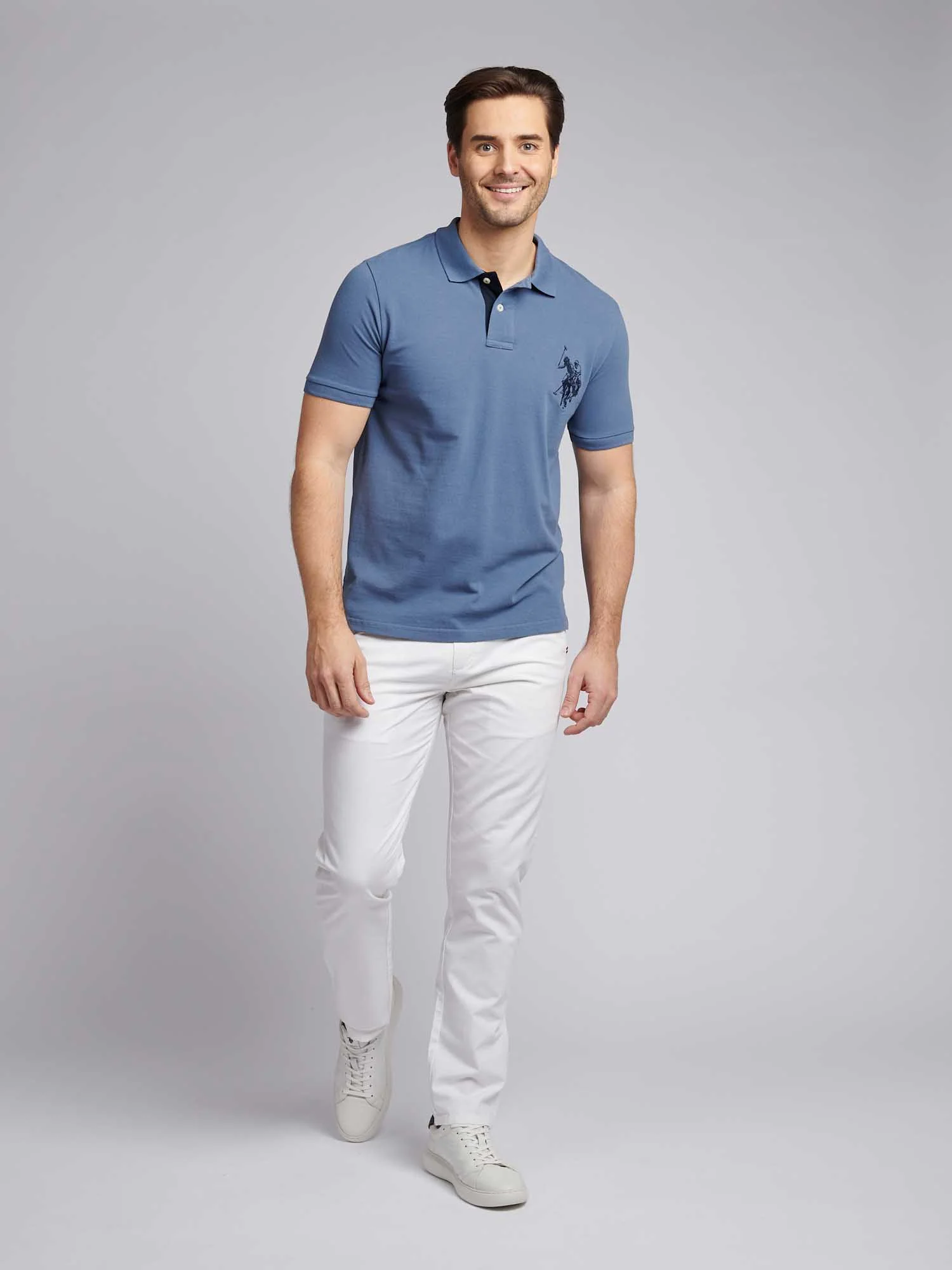 Mens Large Player Pique Polo Shirt in Blue Horizon - Image 4