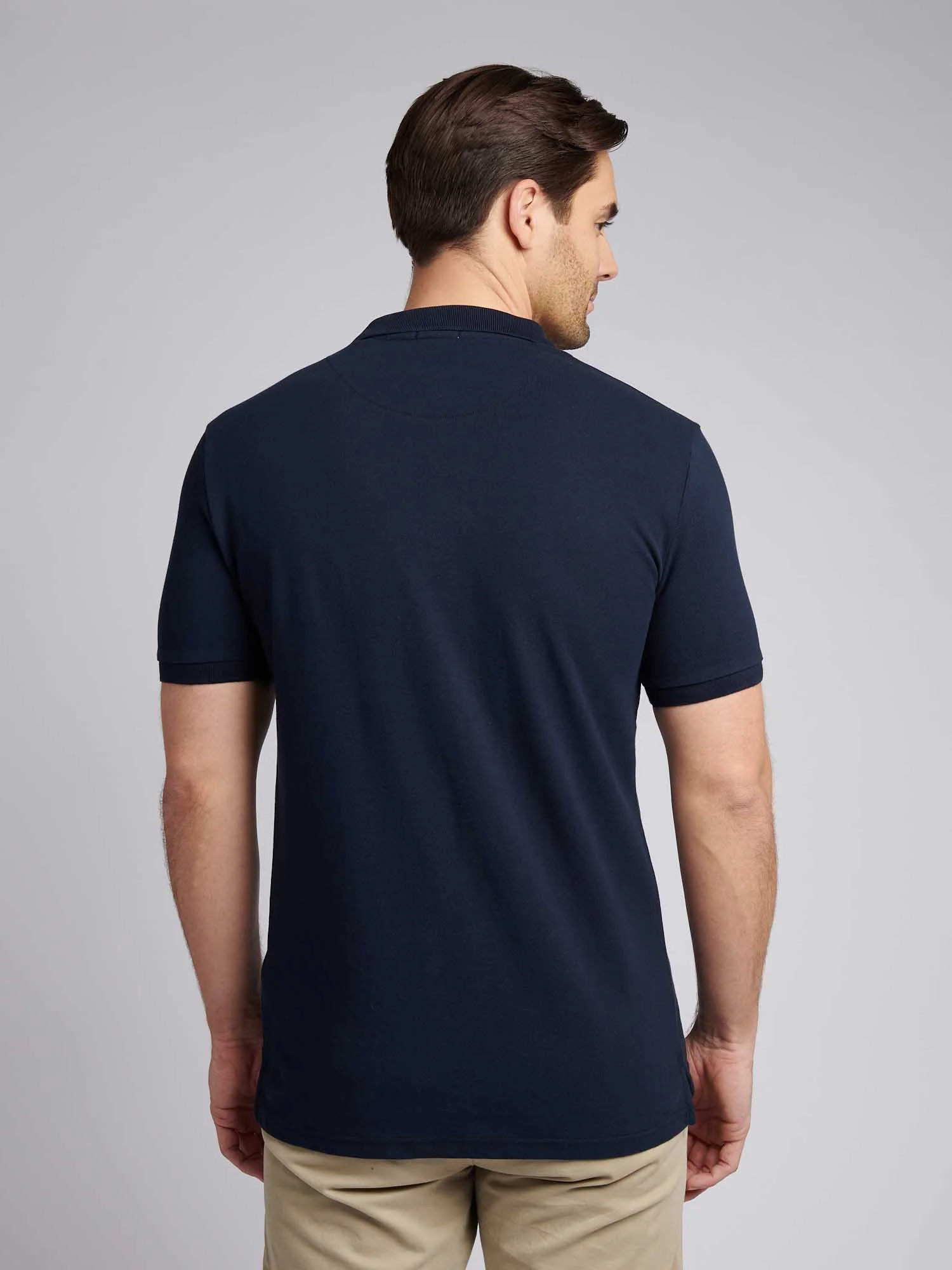 Mens Large Player Pique Polo Shirt in Dark Sapphire Navy / Haute Red DHM - Image 3