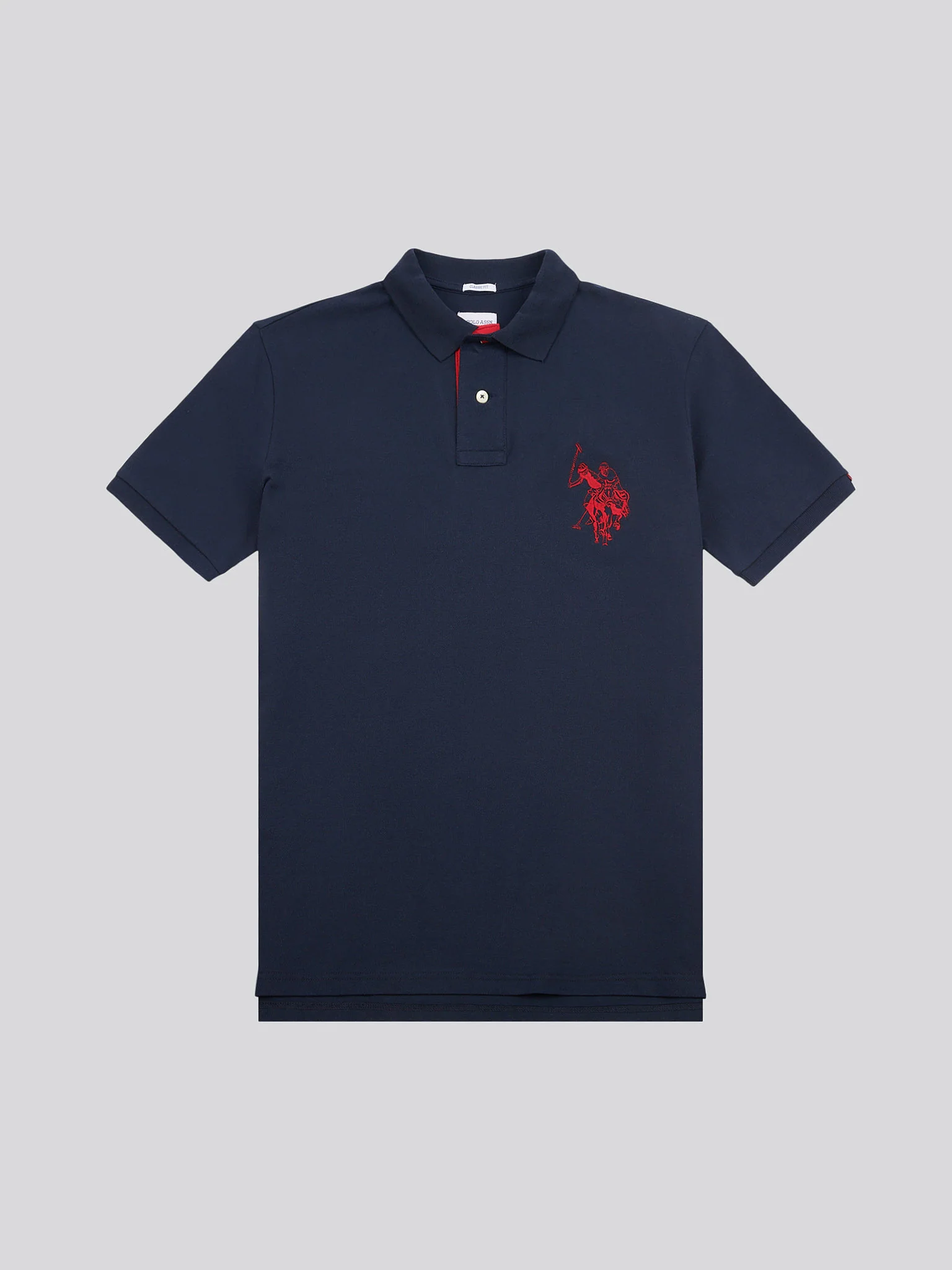 Mens Large Player Pique Polo Shirt in Dark Sapphire Navy / Haute Red DHM - Image 5