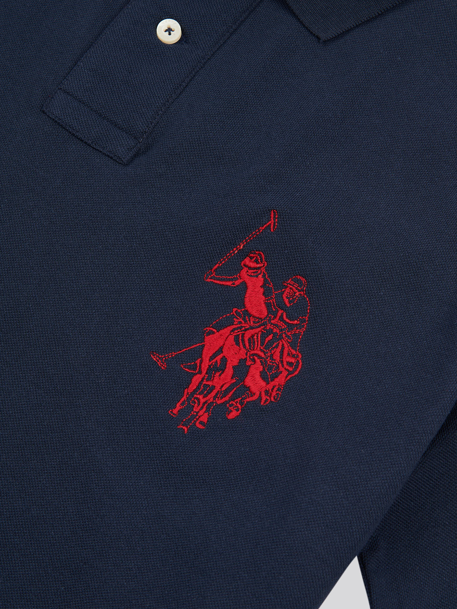 Mens Large Player Pique Polo Shirt in Dark Sapphire Navy / Haute Red DHM - Image 7