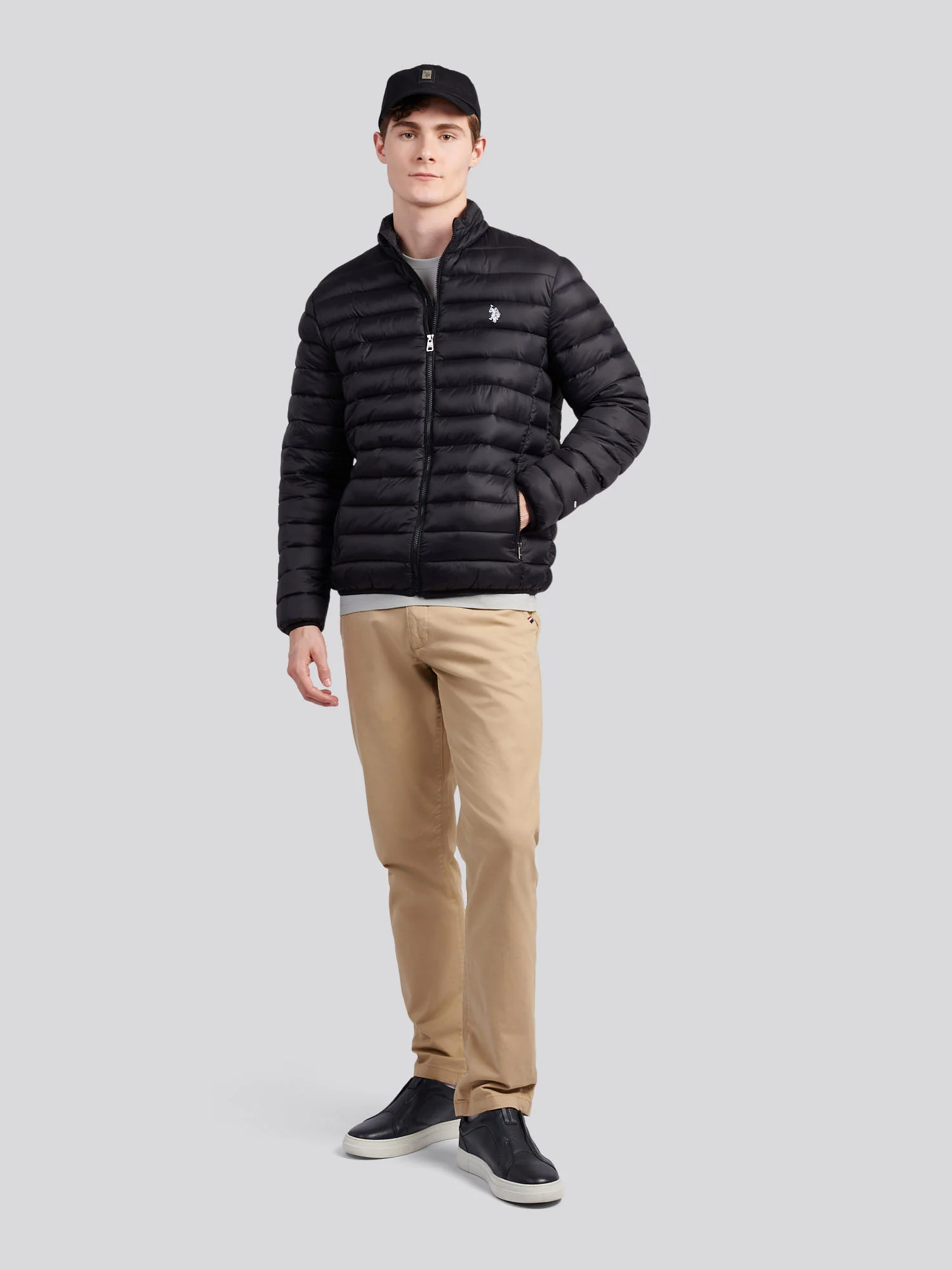 Mens Lightweight Bound Quilted Jacket Black Bright White DHM - Image 3