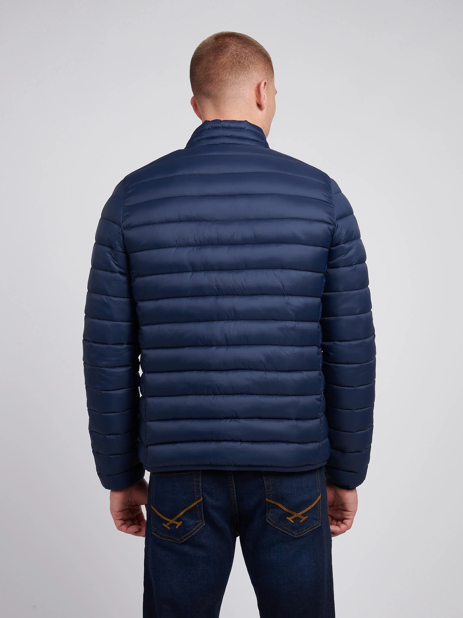 Mens Lightweight Bound Quilted Jacket Dark Sapphire Navy / Haute Red DHM - Image 3