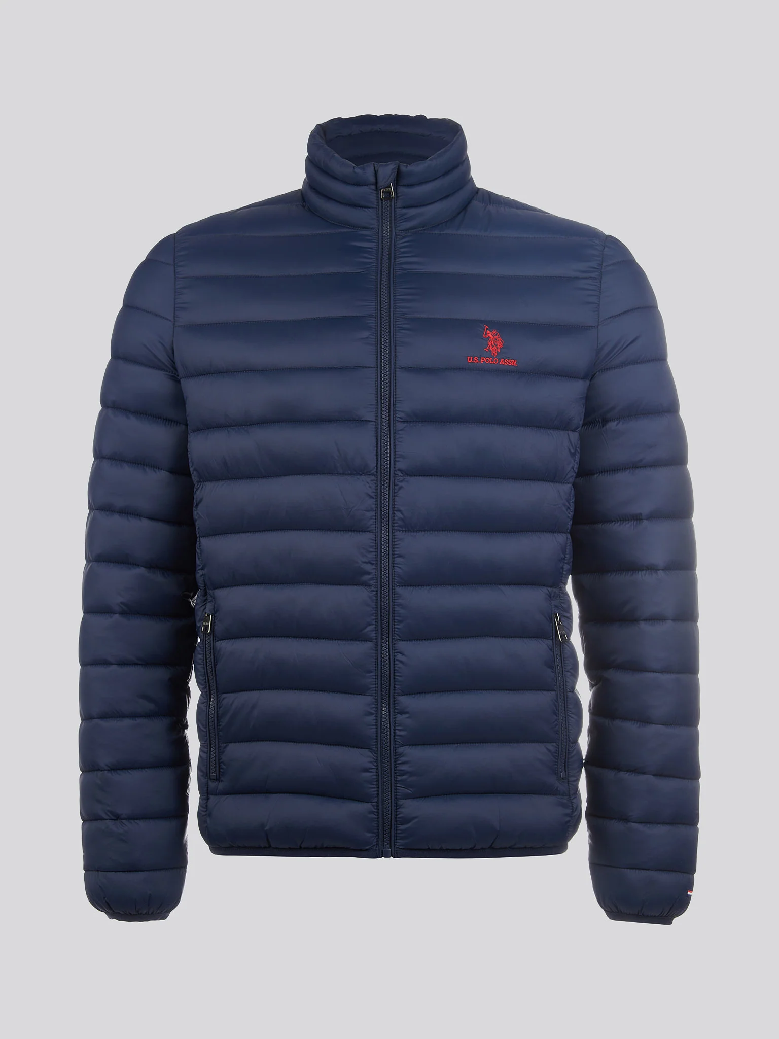 Mens Lightweight Bound Quilted Jacket Dark Sapphire Navy / Haute Red DHM - Image 6