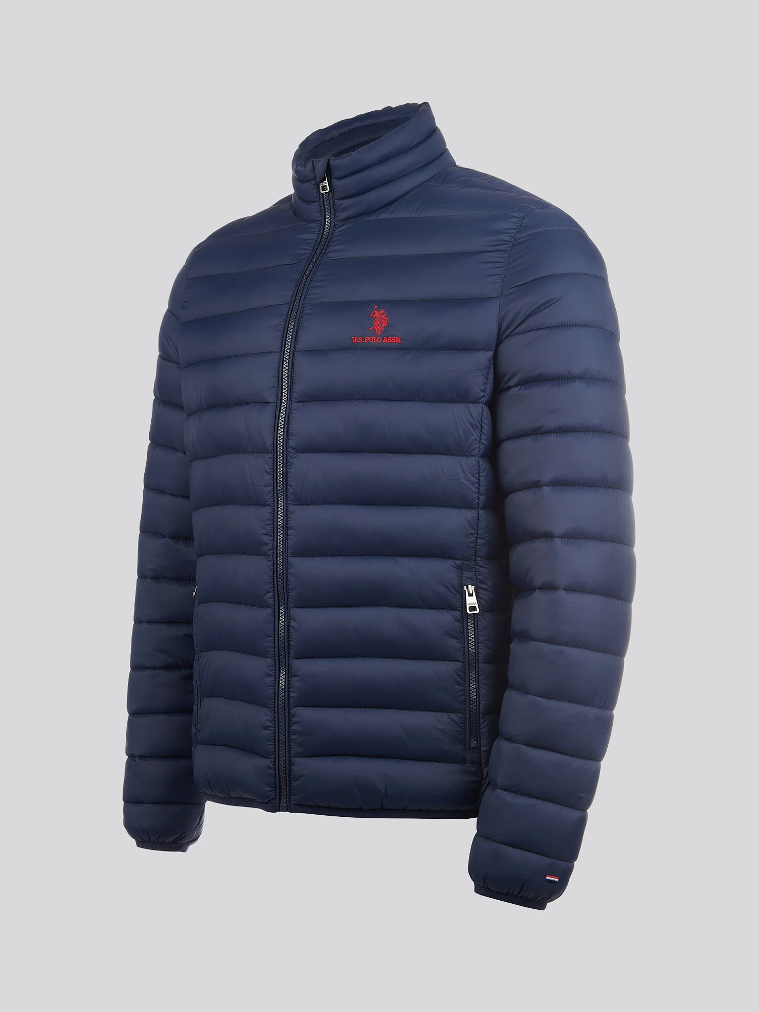 Mens Lightweight Bound Quilted Jacket Dark Sapphire Navy / Haute Red DHM - Image 7