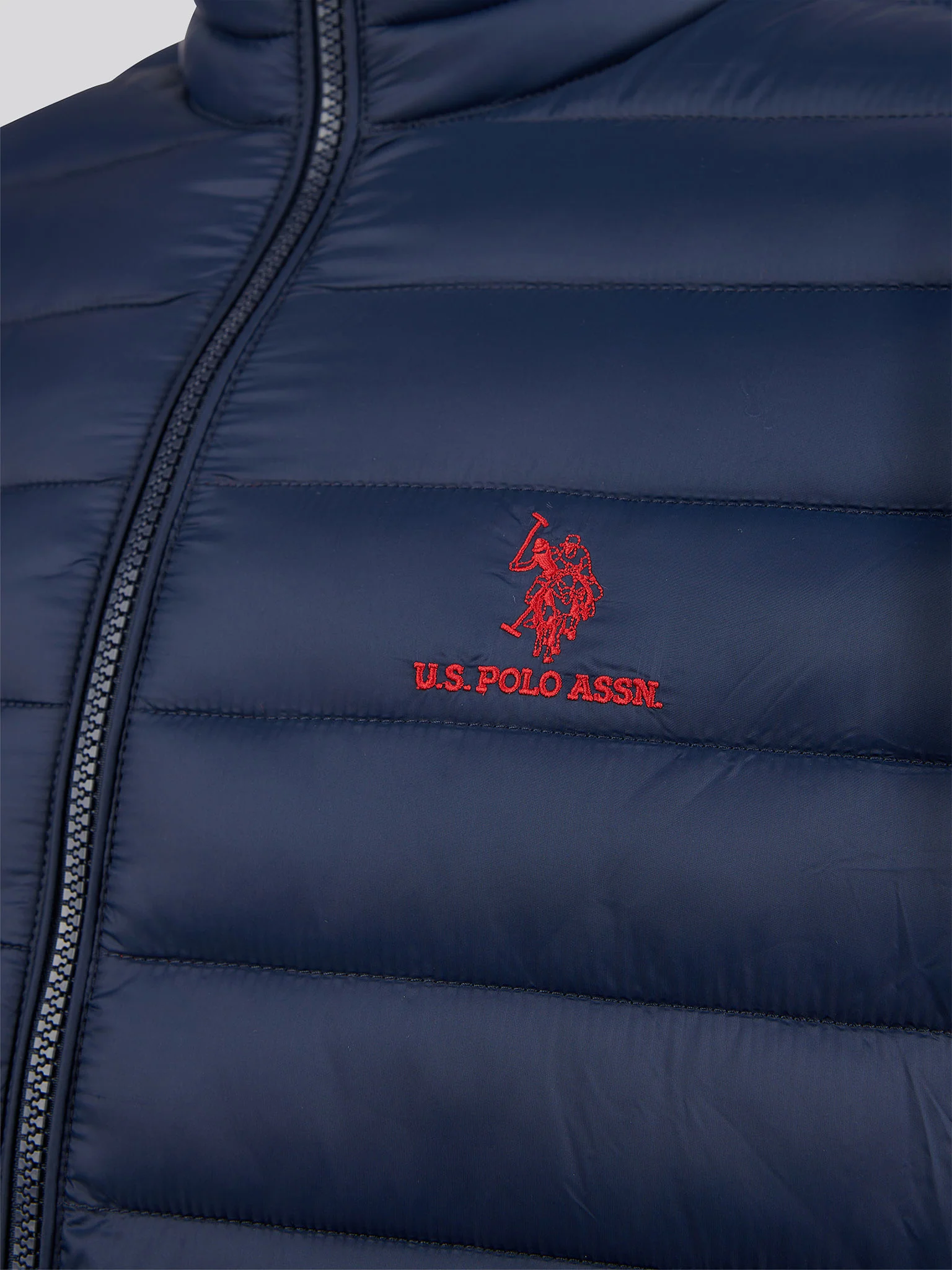Mens Lightweight Bound Quilted Jacket Dark Sapphire Navy / Haute Red DHM - Image 9