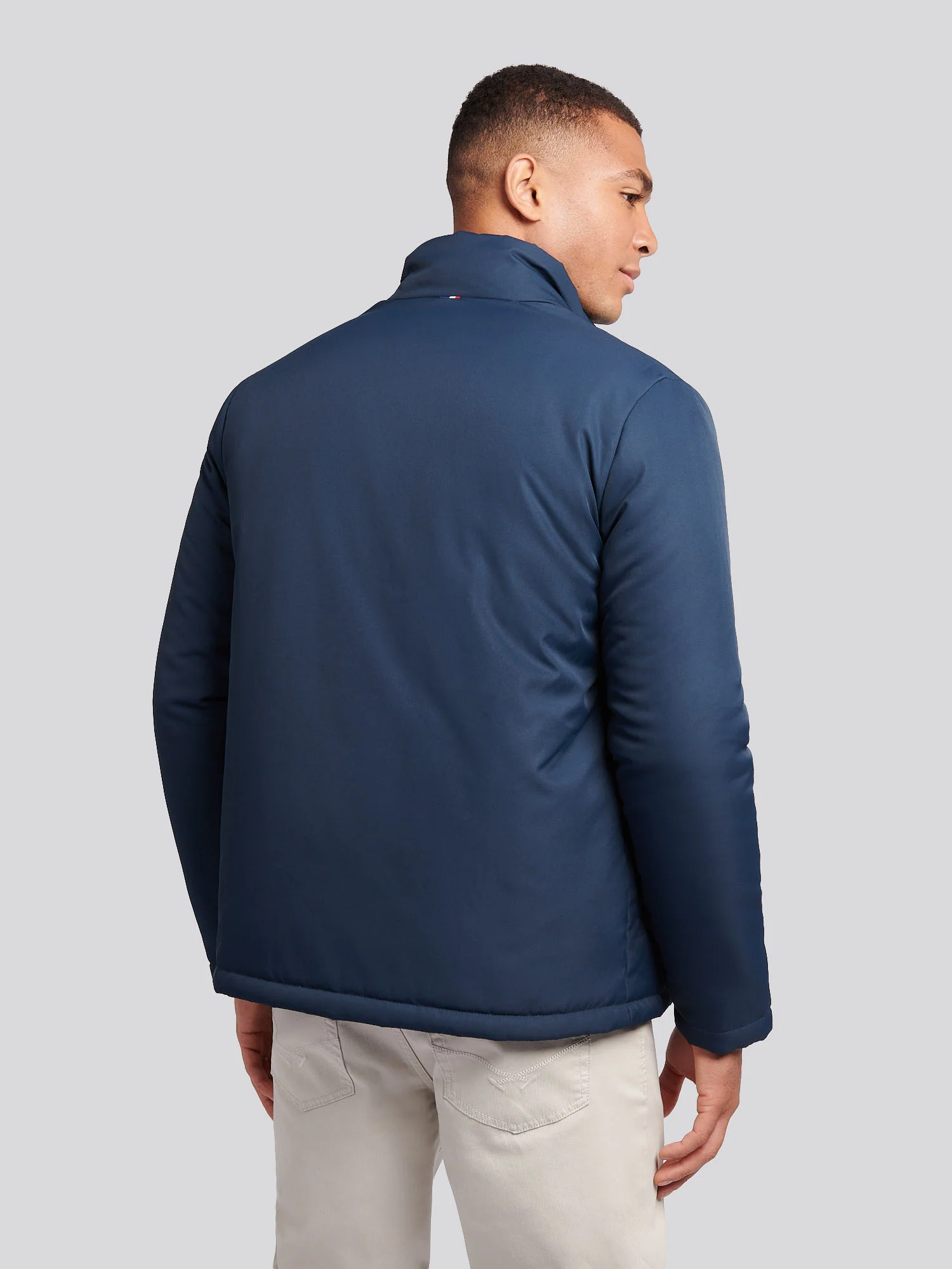 Mens Lightweight Quilt Funnel Puffer in Dark Sapphire Navy / Moonlight Blue DHM