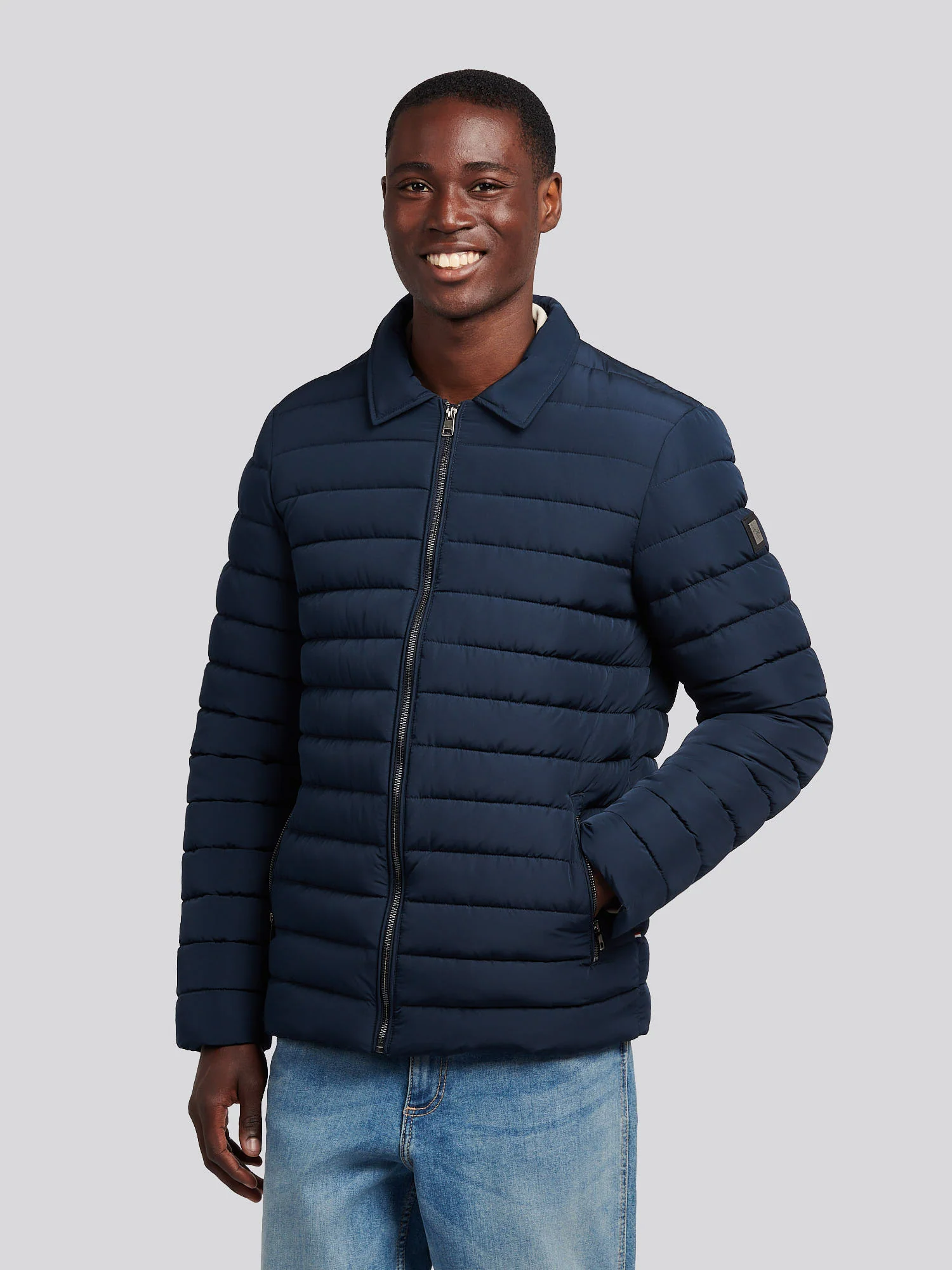 Mens Lightweight Quilted Collared Jacket in Dark Sapphire Navy - Image 2