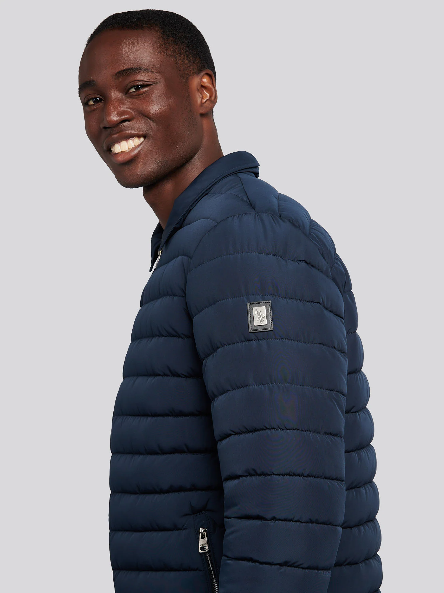 Mens Lightweight Quilted Collared Jacket in Dark Sapphire Navy - Image 3