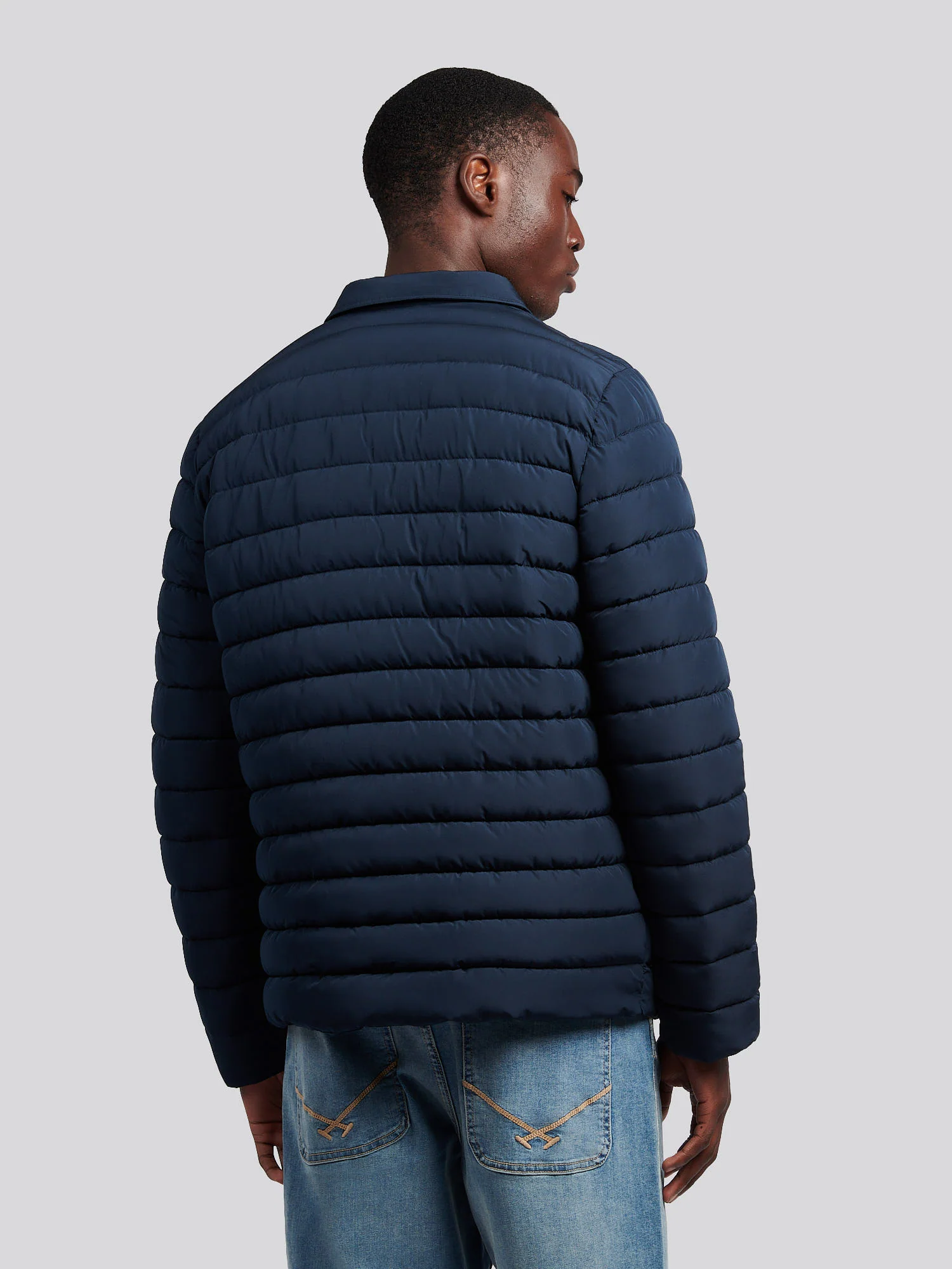 Mens Lightweight Quilted Collared Jacket in Dark Sapphire Navy - Image 4