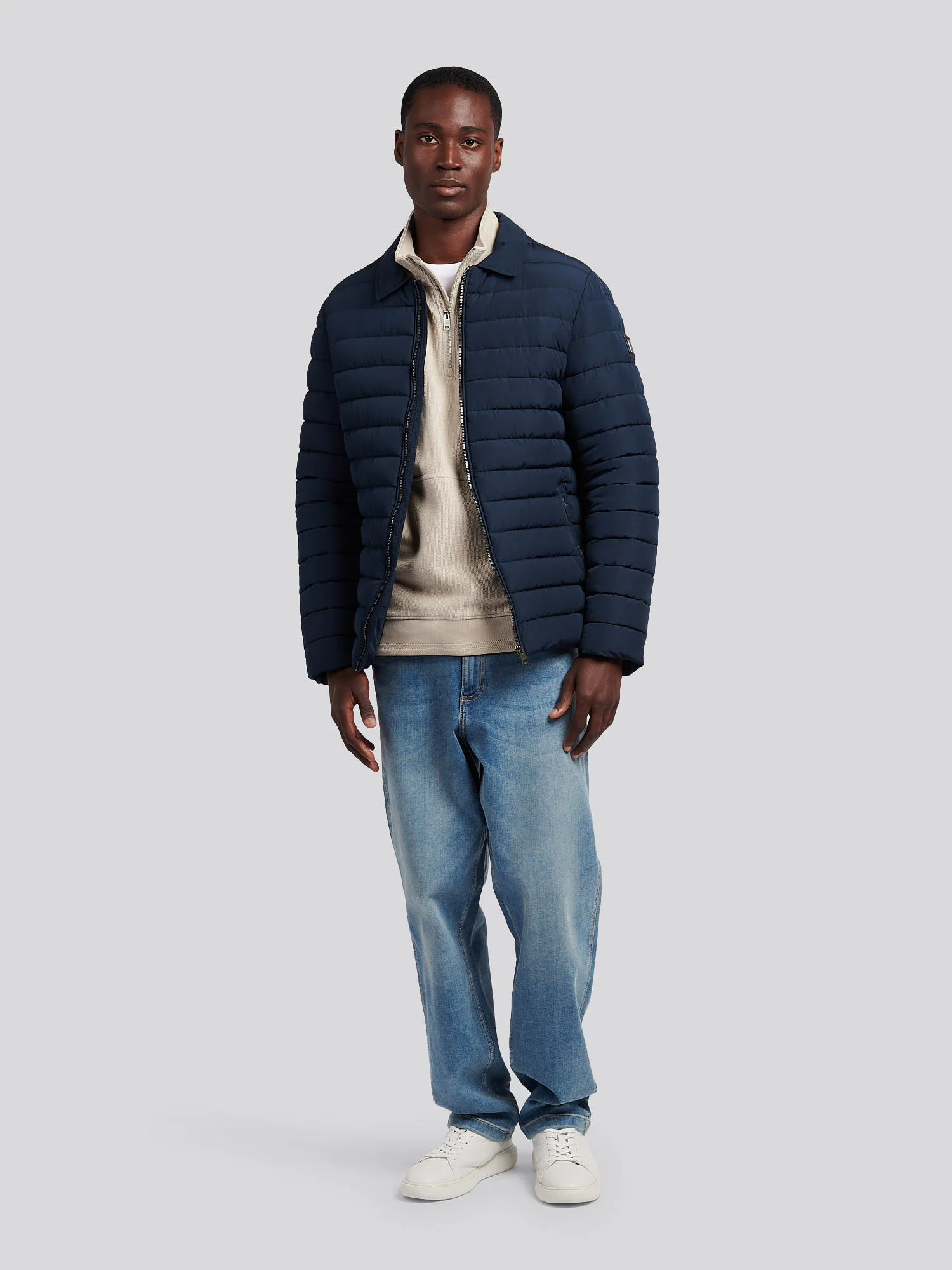 Mens Lightweight Quilted Collared Jacket in Dark Sapphire Navy - Image 5
