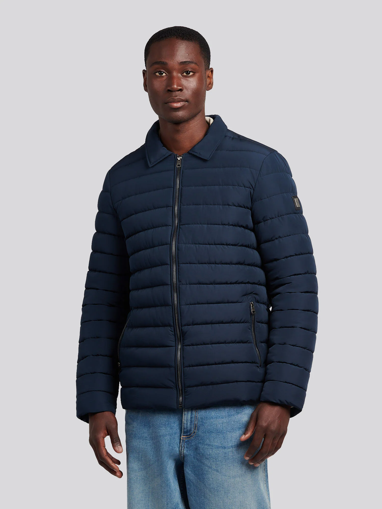 Mens Lightweight Quilted Collared Jacket in Dark Sapphire Navy - Image 8