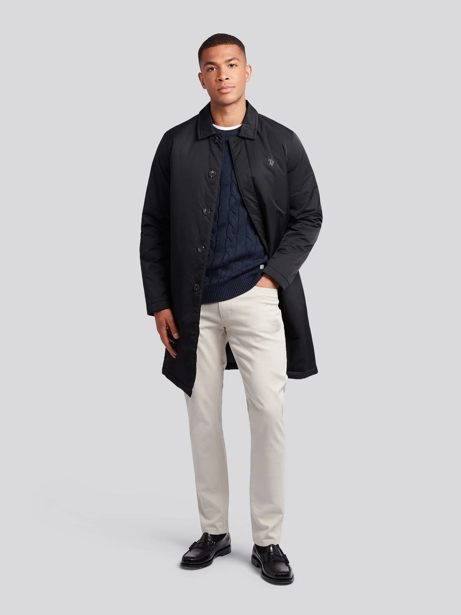 Mens Lightweight Quilted Mac in Black - Image 3