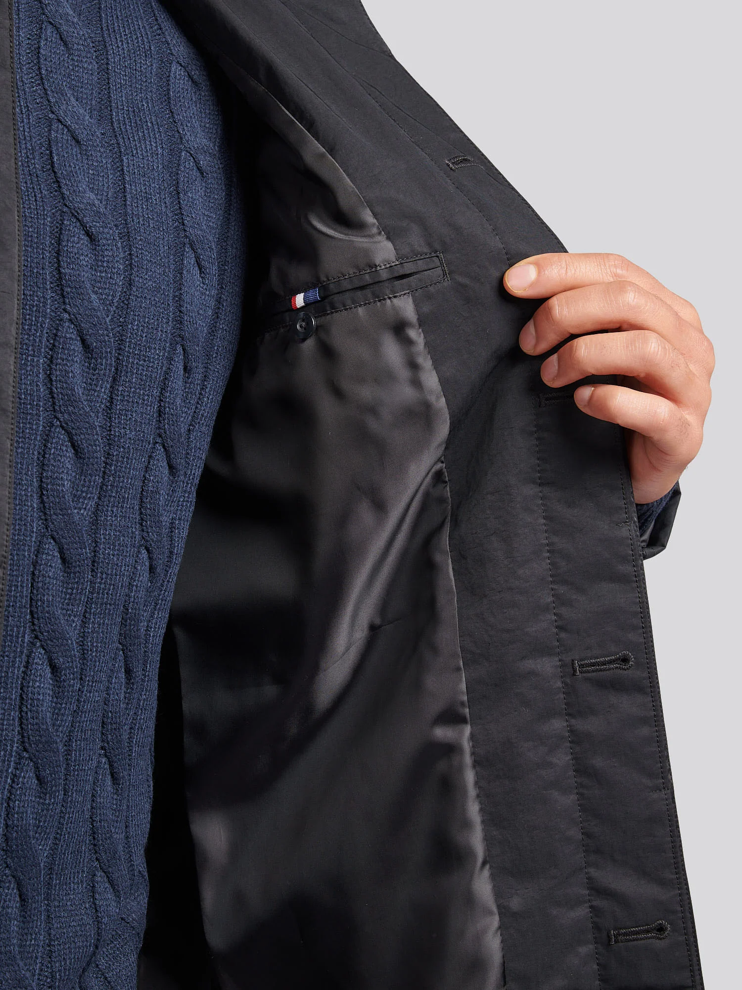 Mens Lightweight Quilted Mac in Black - Image 5