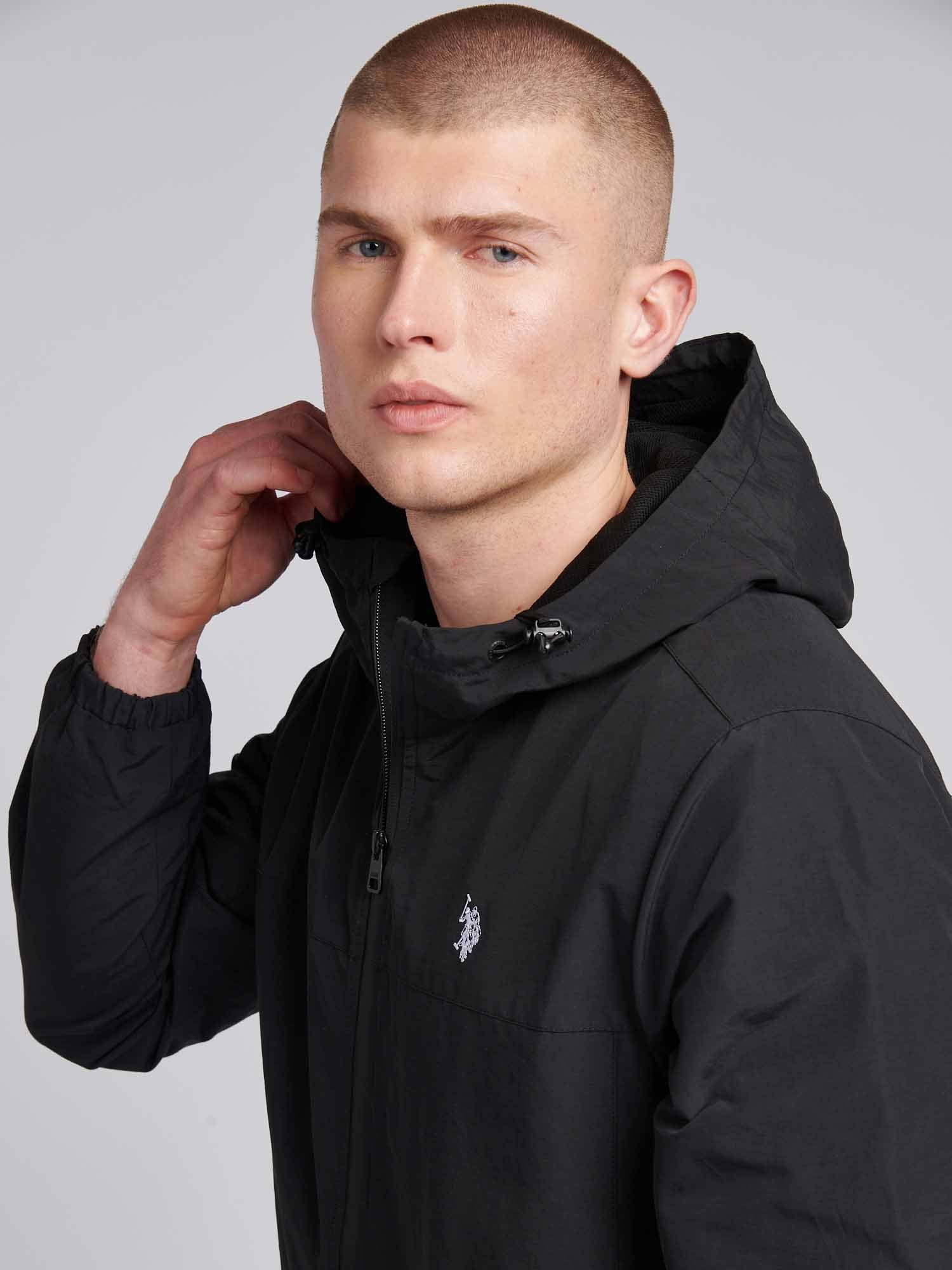 Mens Lightweight Rain Jacket in Black Bright White DHM - Image 2