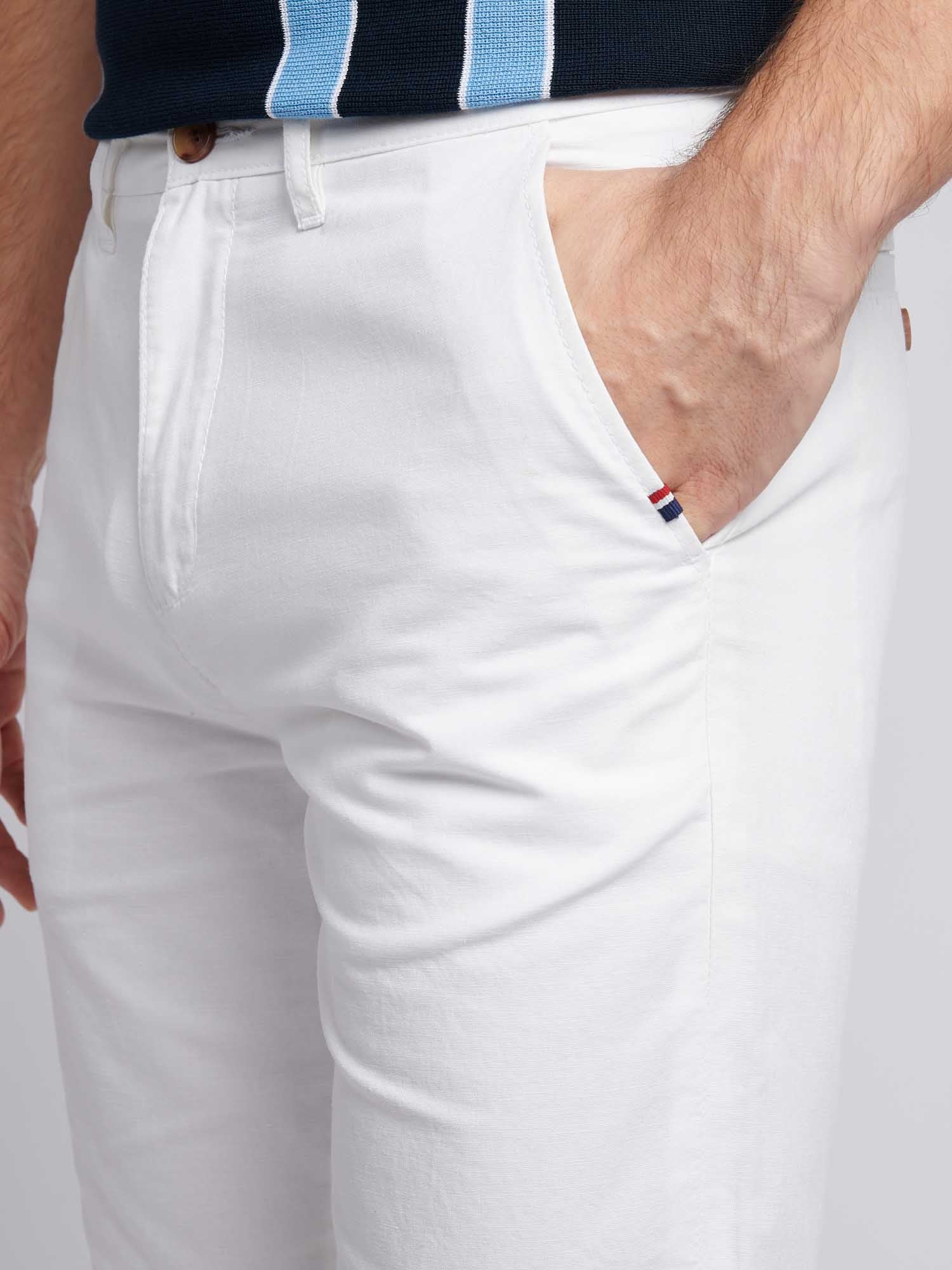 Mens Linen Blend Chino Shorts in Bright White - Image 5