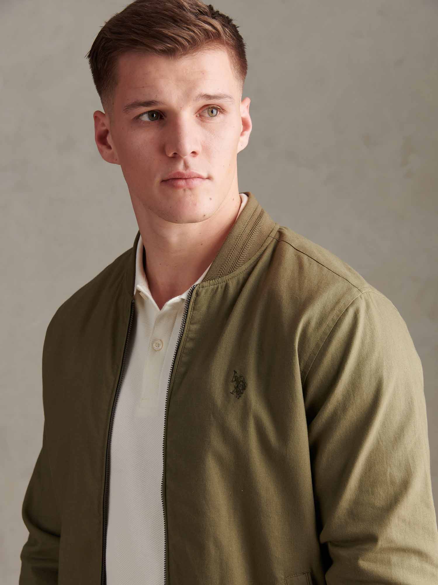 Mens Linen Blend Classic Bomber Deep Lichen Green - Image 2