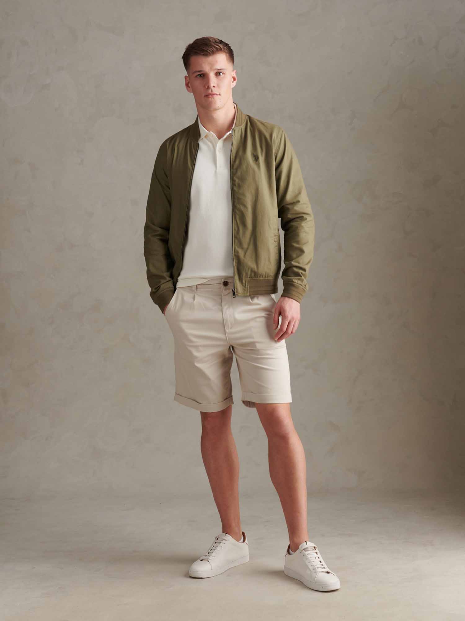 Mens Linen Blend Classic Bomber Deep Lichen Green - Image 3
