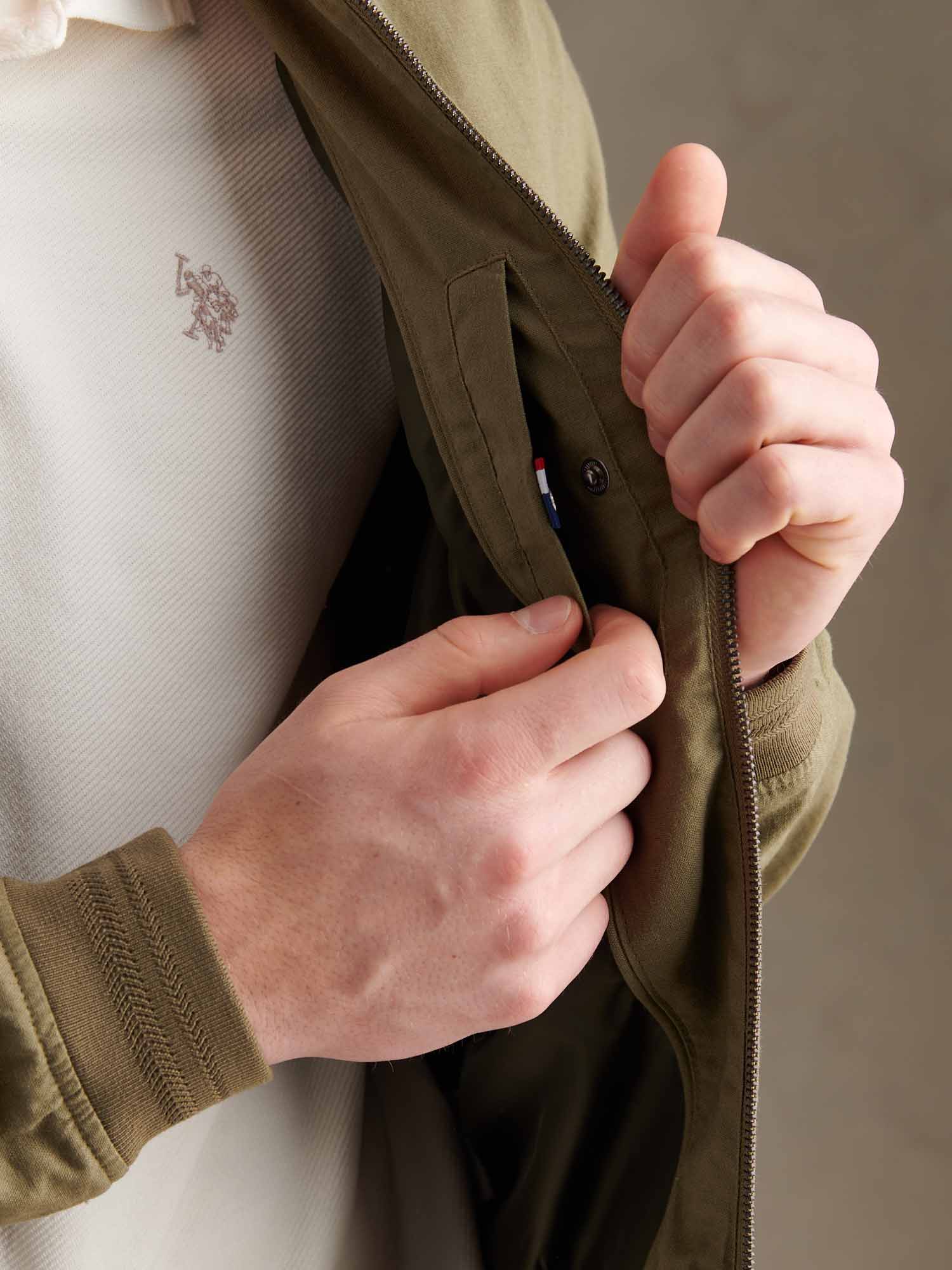 Mens Linen Blend Classic Bomber Deep Lichen Green - Image 5