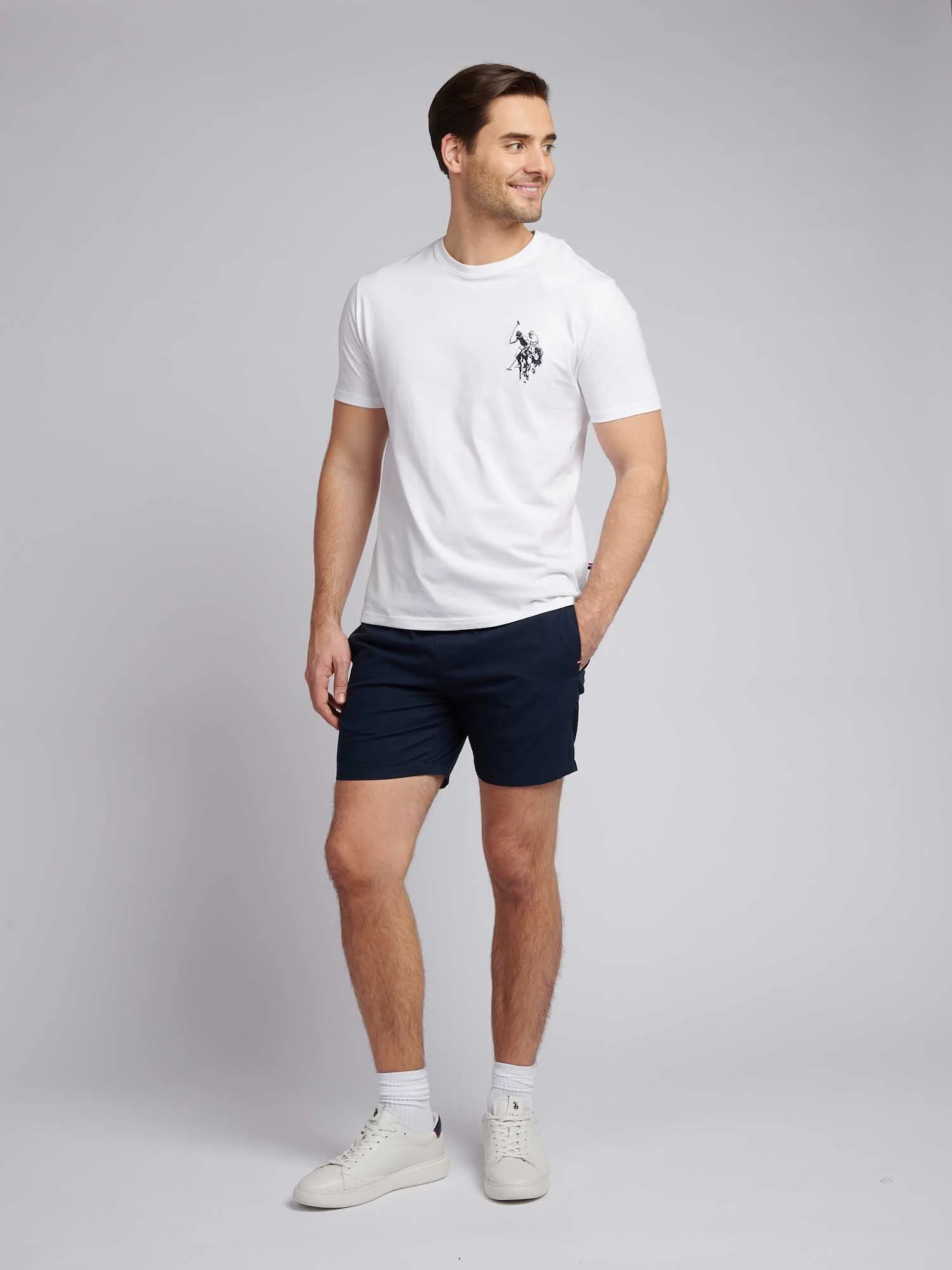 Mens Linen Blend Deck Shorts Dark Sapphire Navy / Haute Red DHM - Image 4