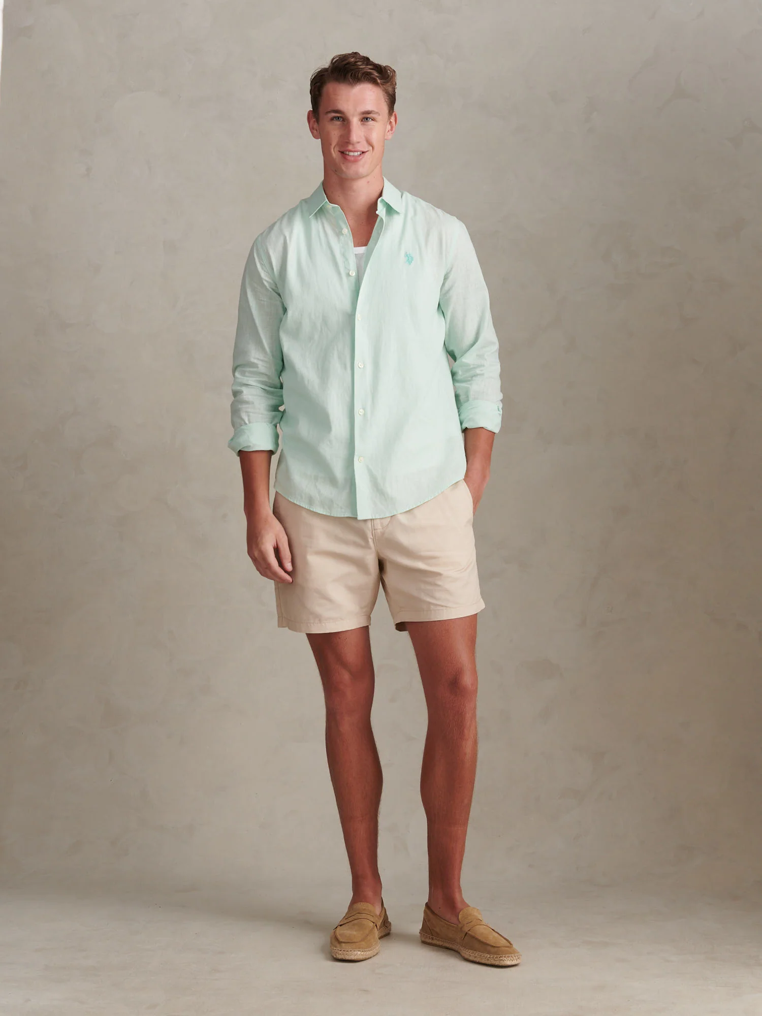 Mens Linen Blend Deck Shorts French Oak - Image 3
