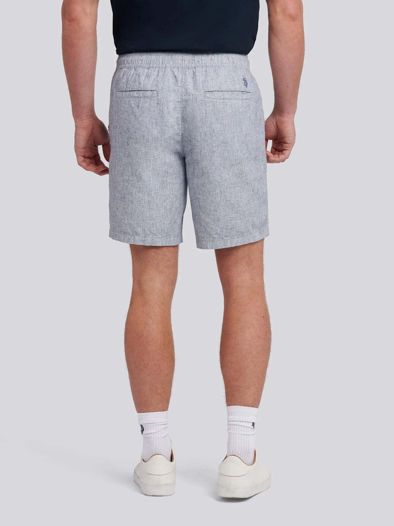 Mens Linen Blend Drawstring Short in Dark Sapphire Navy / Moonlight Blue DHM - Image 4