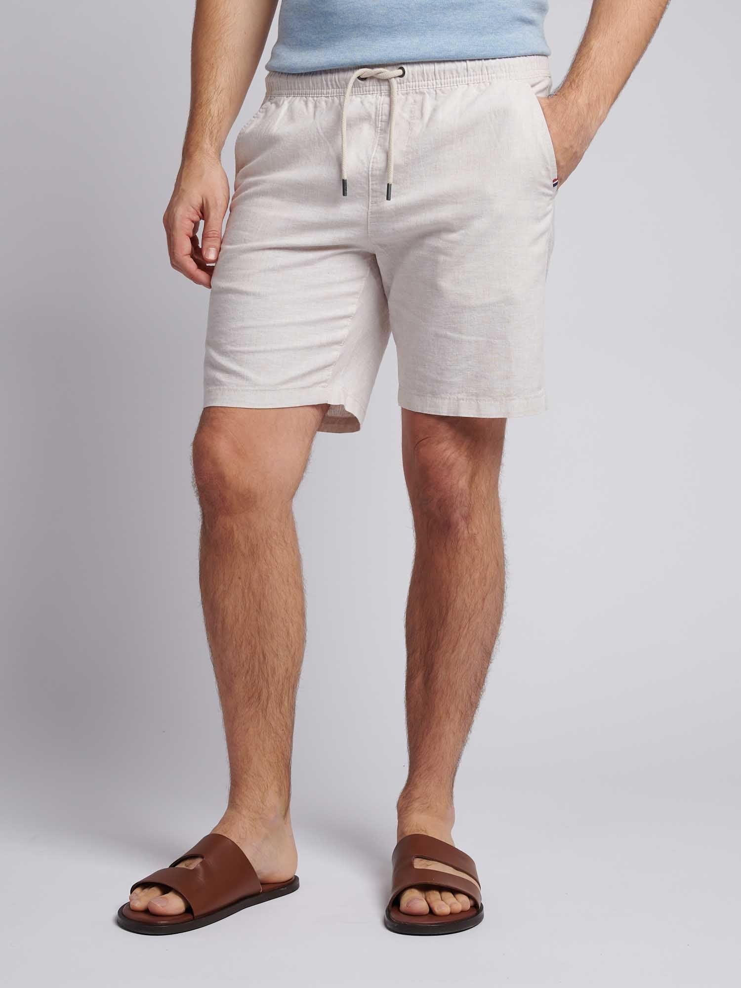 Mens Linen Blend Drawstring Short in Doeskin - Image 6